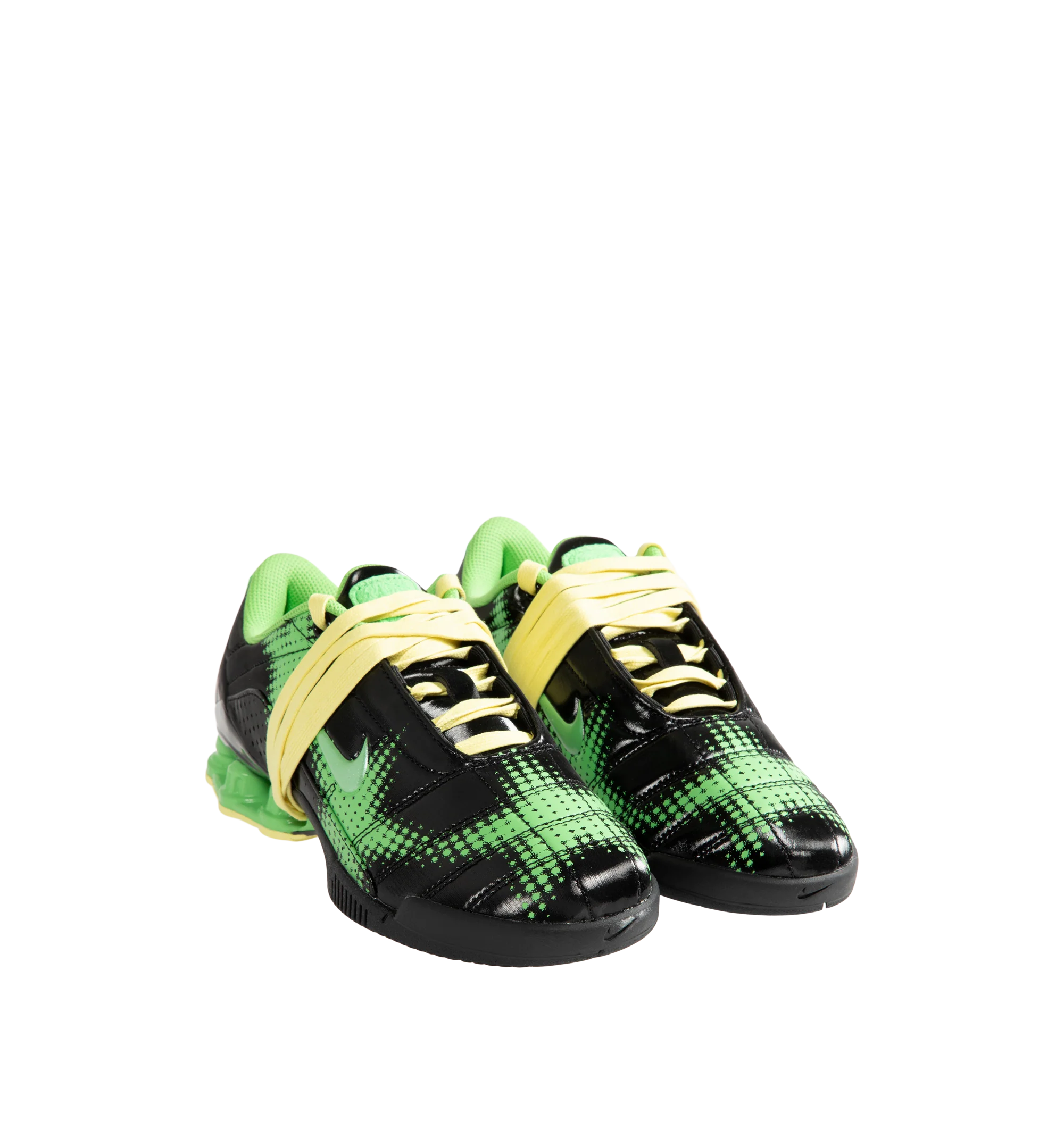 Image 2 of 5 - GREEN - Nike Women's Total 90 Shox Magia Sneakers feature a premium nubuck leather upper with oversized laces and printed graphic detailing, combining the iconic design of the Total 90 with a sleek, tonal finish. Inspired by early-2000s soccer style, these lifestyle sneakers pair signature Nike Shox cushioning with a durable rubber outsole for responsive comfort and everyday wear. Main Material: Nubuck Leather. Midsole: Nike Shox. Sole: Rubber.