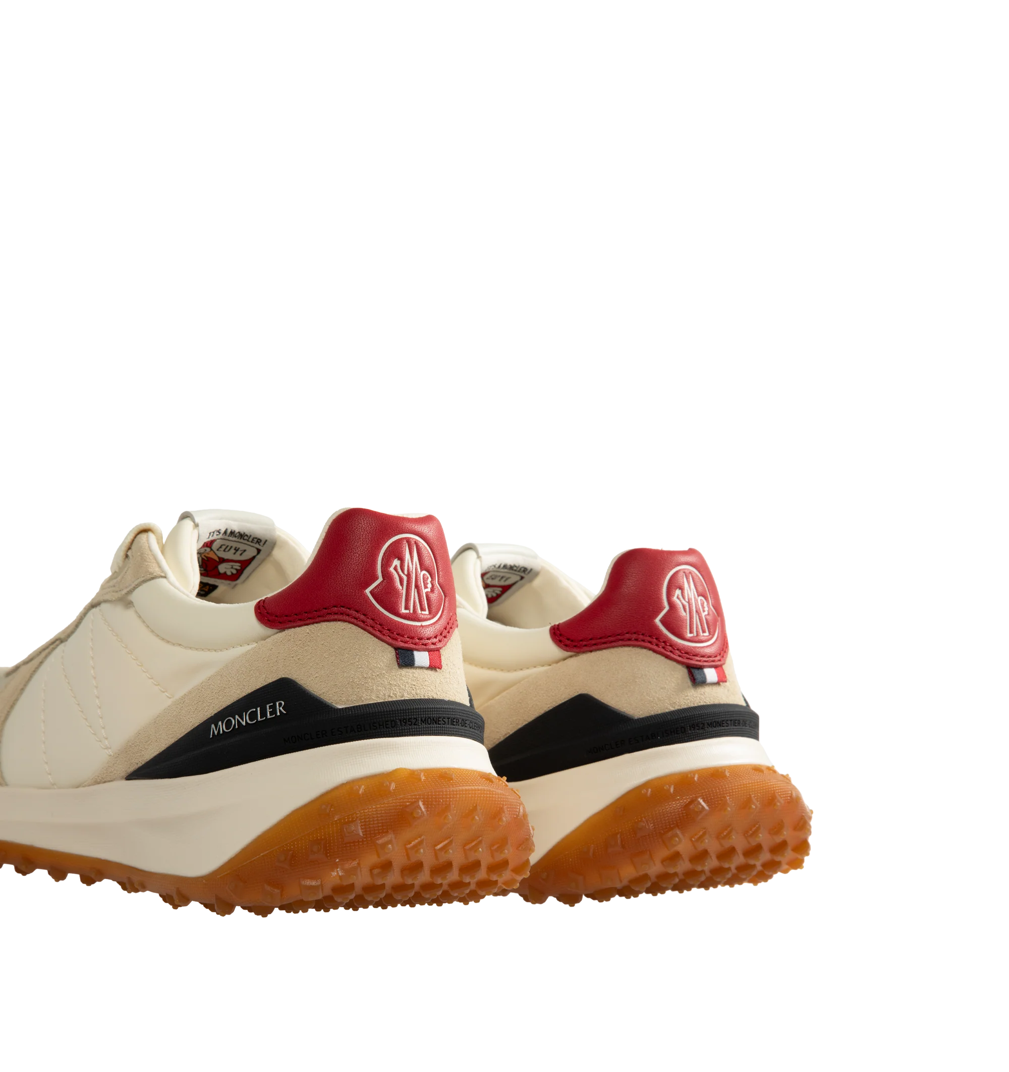 Image 3 of 5 - NEUTRAL - Moncler Men's CityTrek Sneakers are crafted in a refined mix of nylon, suede, and leather and feature a relaxed low-top silhouette designed for everyday wear. Built with a lace-up closure, TPU spoiler, lightweight EVA midsole, and breathable OrthoLite insole for cushioning, these designer sneakers are finished with a durable Vibram rubber tread for enhanced traction. Upper: 100% Polyester and Cow Leather. Lining: 100% Polyamide/Nylon. Sole: 100% Elastodiene. Sole Height: 4.2 cm. Mad