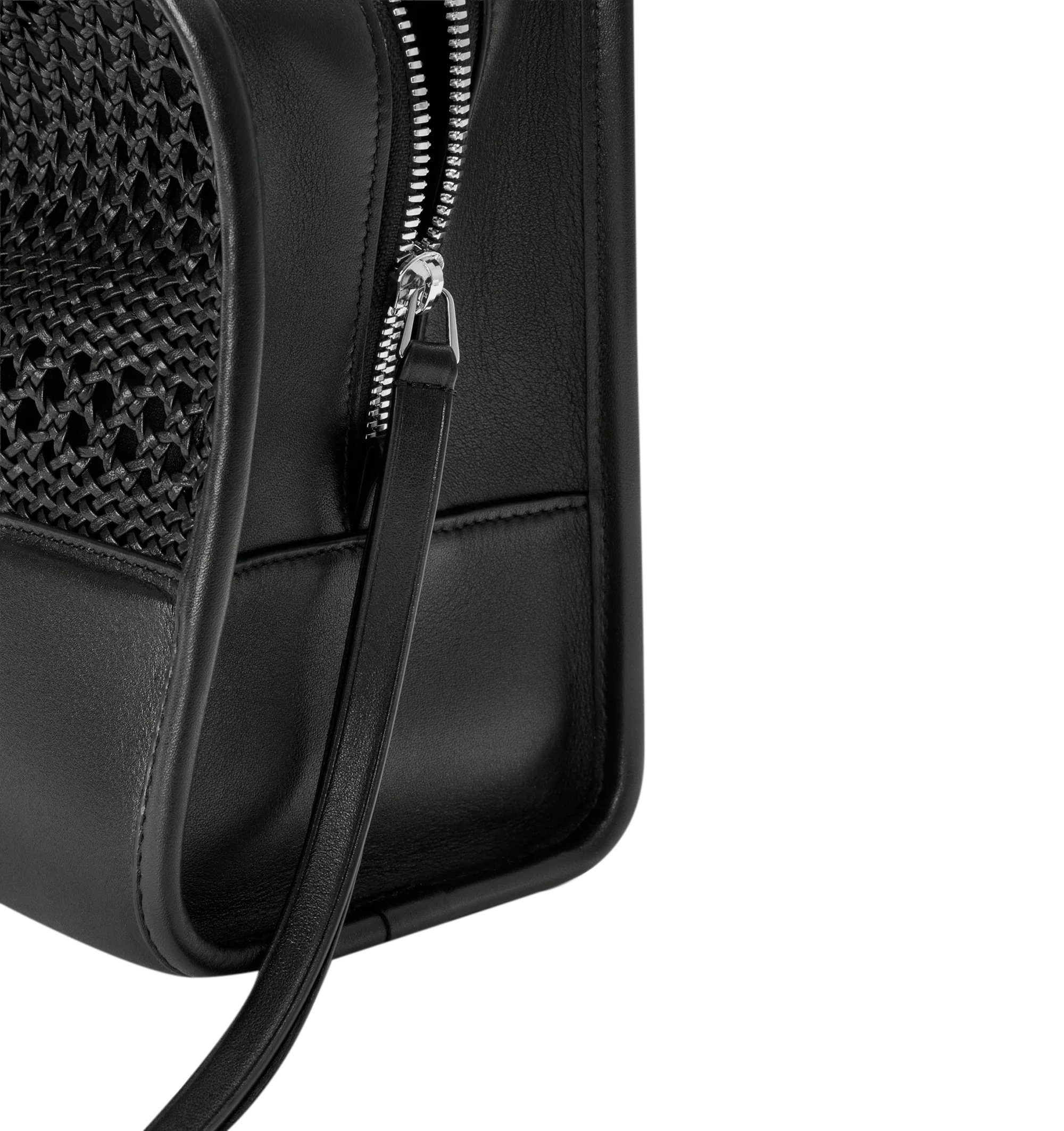 Image 11 of 14 - BLACK - Loewe Women's Medium Amazona 180 Bag is crafted from woven nappa calfskin and features a relaxed silhouette inspired by one of the house's iconic designs. Designed with a single Toron top handle and removable shoulder strap, it can be carried by hand, over the shoulder, or crossbody. A concealed magnetic closure, zip fastening with dual leather pullers, two compartments, an internal flat pocket, and a side D-ring provide functional organization. Finished with palladium-tone hardware