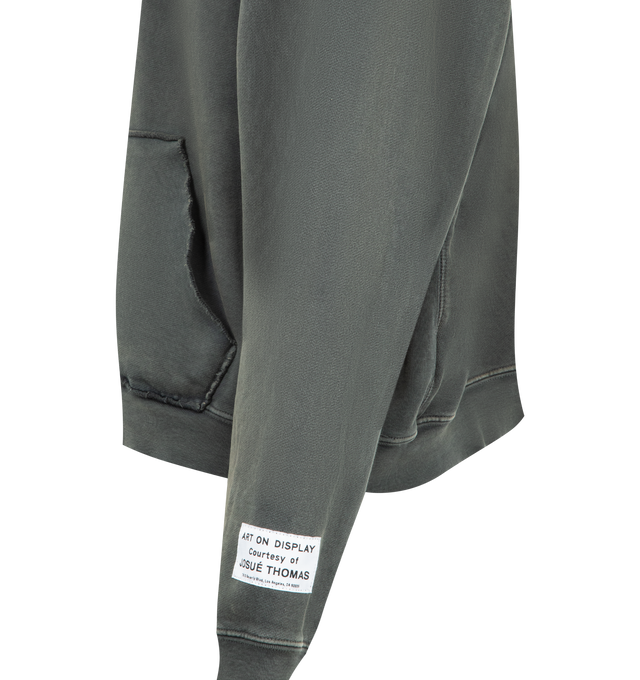 Image 3 of 3 - GREY - GALLERY DEPT Embossed Sweatshirt featuring hooded neckline, embossed logo print on front, kangaroo pocket, long sleeves, ribbed cuffs and hem and pullover style. Cotton. Made in USA.