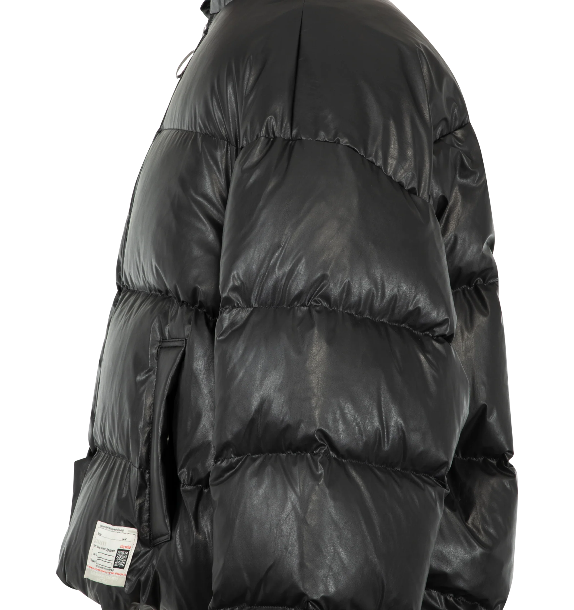 Image 3 of 3 - BLACK - Maison Mihara Yasuhiro Men's Bottom Folded Down Jacket is crafted from premium fabric and features a unique folded-down hem design, a relaxed silhouette, front closure, and functional pockets for a contemporary deconstructed look. This designer jacket combines Maison Mihara Yasuhiro's signature experimental aesthetic with everyday versatility, creating a distinctive outerwear piece for modern styling. Made in Japan.
