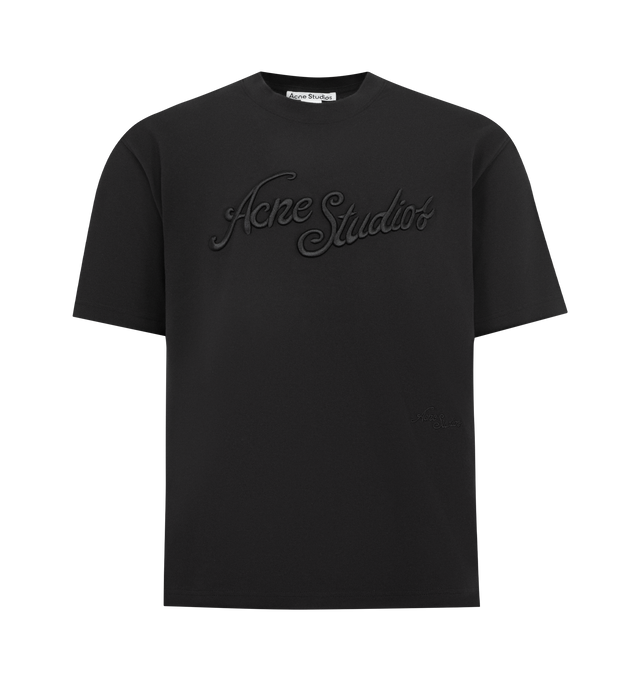Image 1 of 3 - BLACK - ACNE STUDIOS Embroidered Logo T-Shirt featuring crew neck, relaxed unisex fit, 3-D embroidered logo, sprayed vintage finish and short sleeves. 100% cotton.