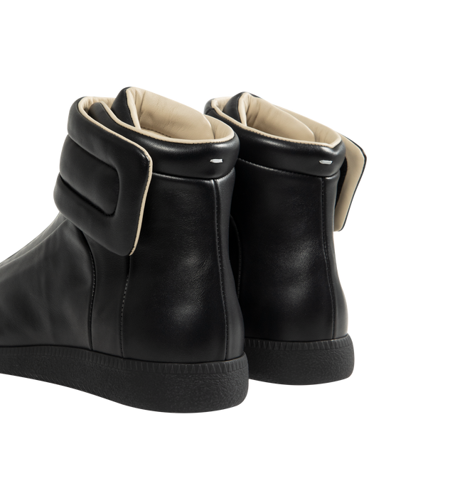 Image 3 of 5 - BLACK - MAISON MARGIELA Future Sneakers featuring mid top sneaker, strap and velcro closure at the front and four stitches at the back. 100% calfskin leather. Made in Italy.