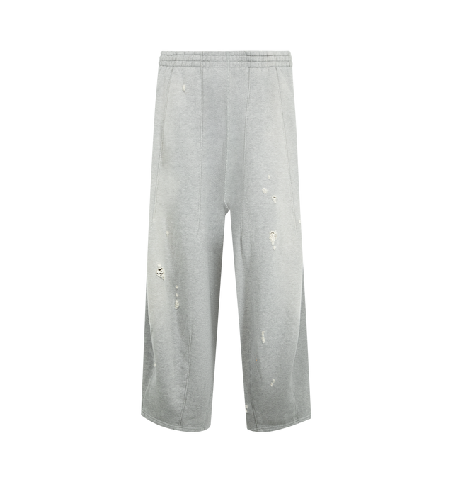 Image 1 of 3 - GREY - NEEDLES Deconstructed H.D. Sweat Pant featuring a rounded, wide profile with a relaxed feel, elastic waistband with concealed drawstring, zip side pockets and distressing throughout. 100% cotton. Made in Japan.