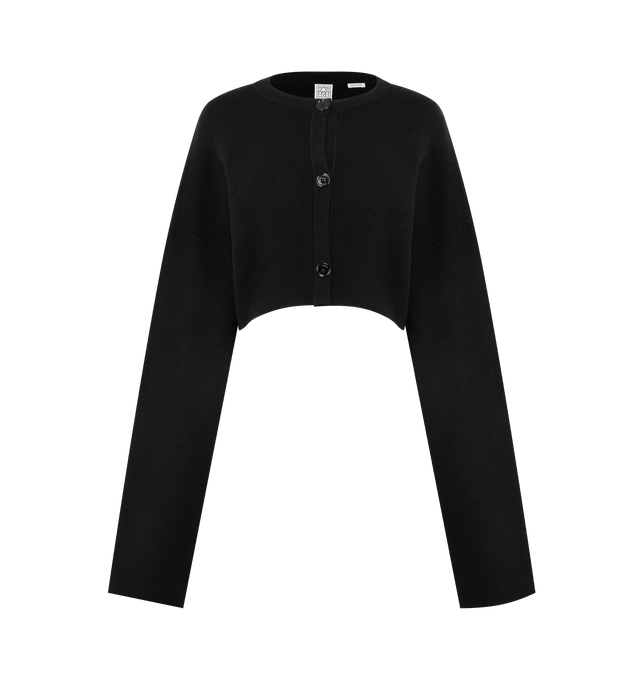 Image 1 of 2 - BLACK - TOTEME Cropped Oversized Cardigan featuring cardigan knitted from double-faced wool to a cropped, oversized silhouette with voluminous sleeves that extend past the fingertips, metal tonal buttons fasten the front and dropped shoulders. 92% RWS wool, 7% polyamide, 1% elastane.