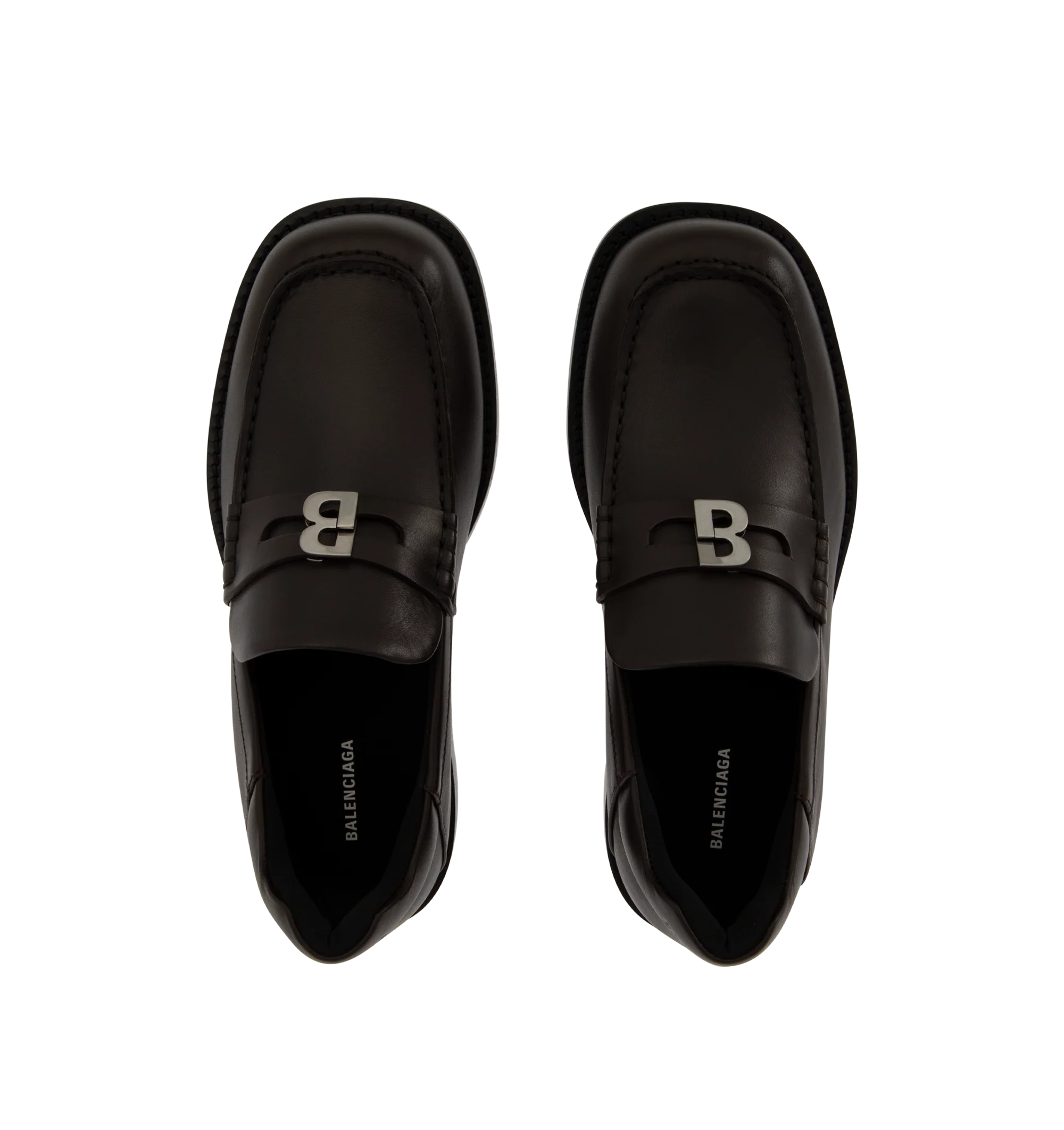 Image 4 of 4 - BROWN - Balenciaga Womens Comfy Loafers are crafted from smooth moka leather. Feature a slip-on silhouette, round toe, metallic detail across the vamp, thick sole, and leather construction designed to develop a natural patina over time. Main Material: Leather; Sole: Leather. Made in Italy.
