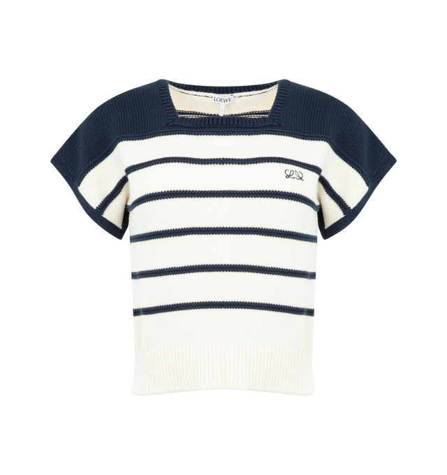 Image 1 of 2 - WHITE - LOEWE Sleeveless Sweater featuring square neckling, cap sleeves, boxy fit and stripes throughout. Made in Italy.