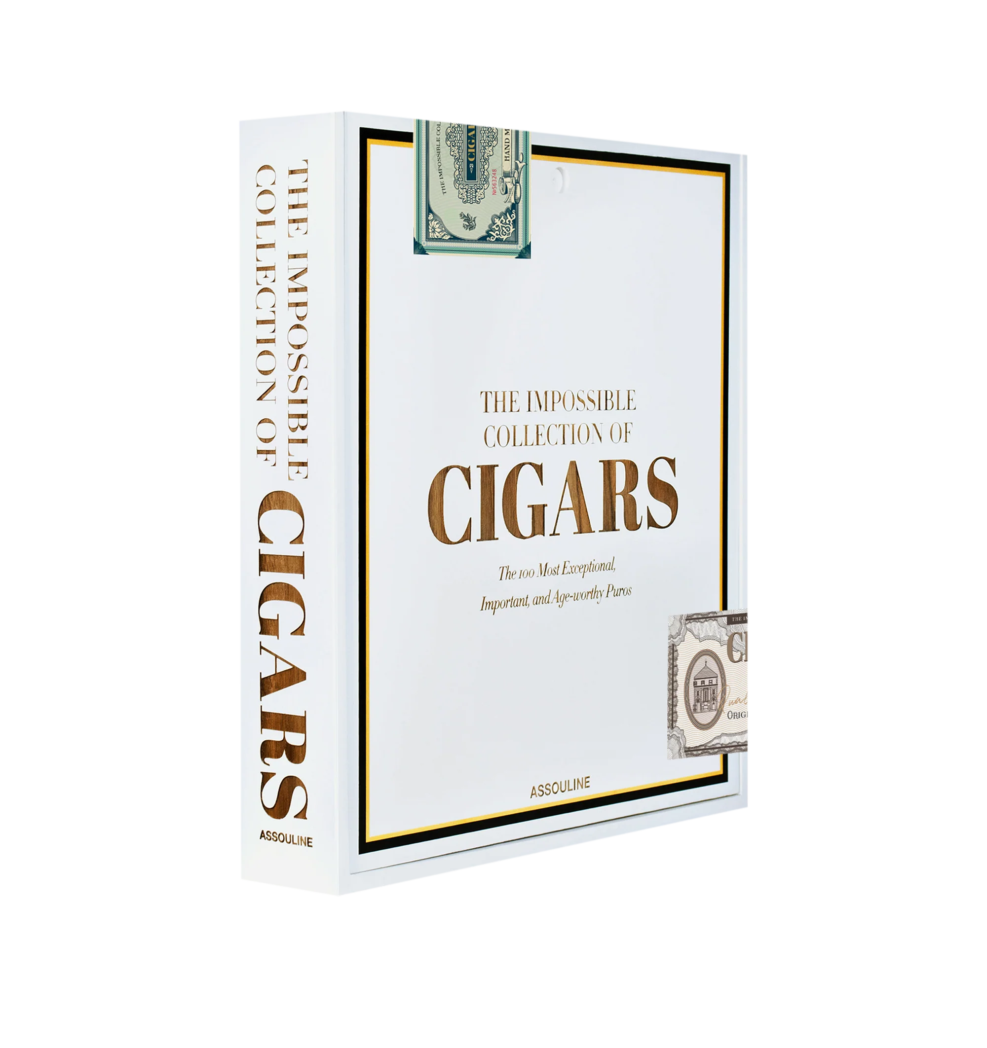 Image 1 of 5 - WHITE - Assouline The Impossible Collection of Cigars is a luxury coffee table book that celebrates the world's most exceptional cigars through expert storytelling, rare photography, and the unparalleled knowledge of cigar authority Aaron Sigmond. Presented in a handcrafted wooden cigar box, this Ultimate Collection volume explores the finest cigars of the twentieth and twenty-first centuries, featuring hand-tipped authentic cigar bands and an extraordinary selection of legendary cigars from