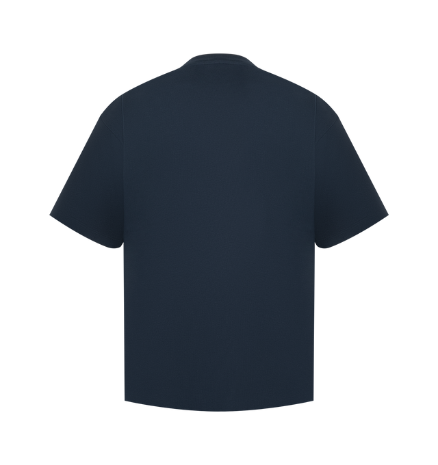 Image 2 of 2 - BLUE - Saint Laurent Mens Crewneck T-Shirt is crafted from a cotton-modal jersey blend. Features a loose fit, crew neckline, dropped shoulders, short sleeves, straight hem, and signature Saint Laurent patch at the hip. Main Material: Cotton, Modal. Made in Italy. 