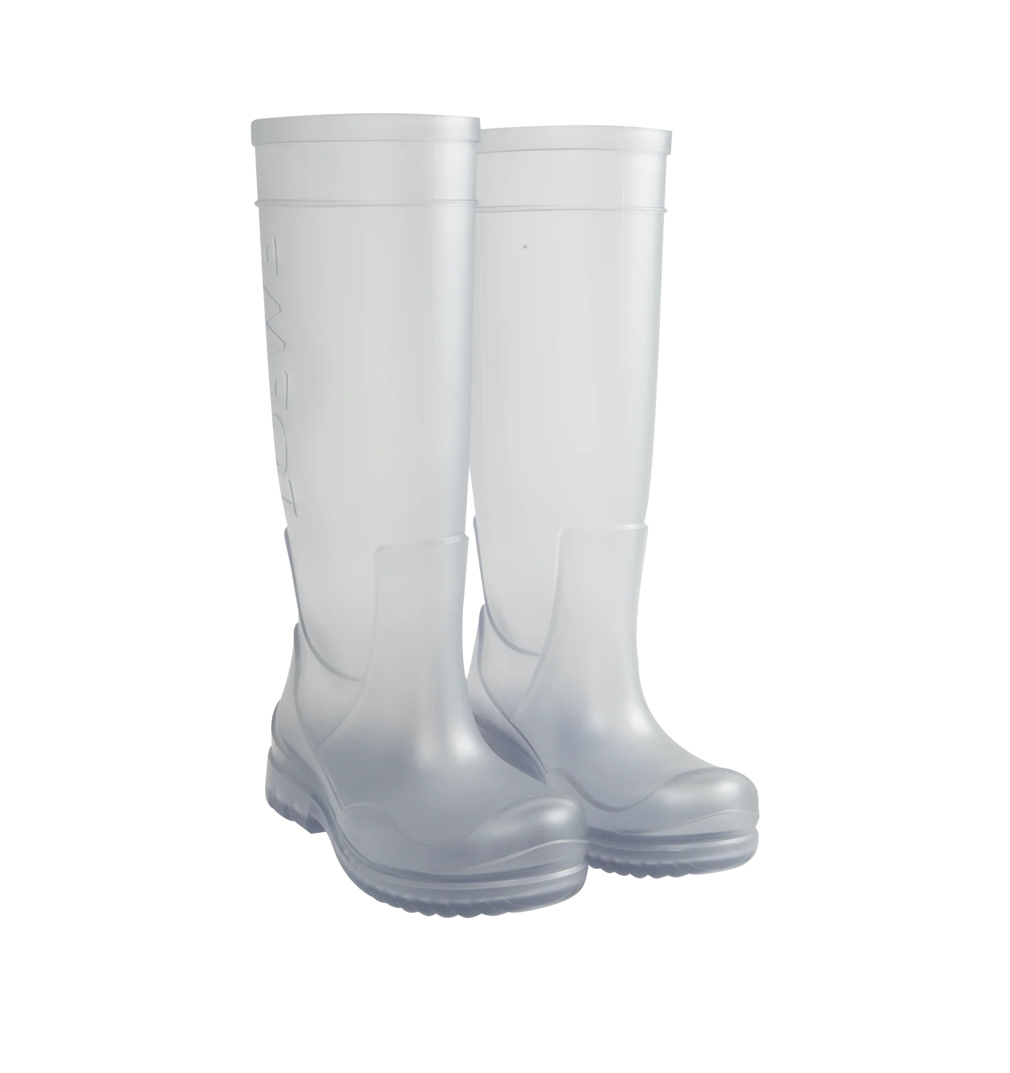 Image 2 of 4 - WHITE - Loewe Women's Storm Boot is crafted from molded transparent PVC and features an oversized Loewe logo at the shaft with a distinctive wavy-pattern rubber outsole. Designed in a sleek pull-on silhouette, the boot combines statement branding with durable all-weather construction. Main Material: PVC. Heel Height: 2 cm (20 mm). Made in Italy. 