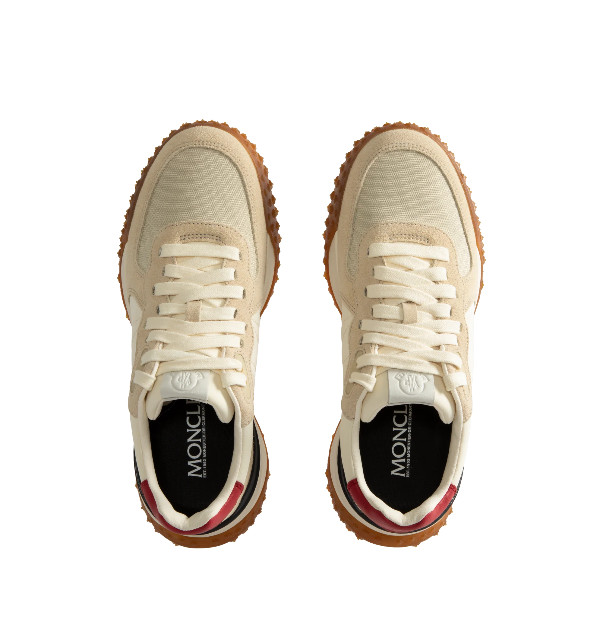 Image 5 of 5 - NEUTRAL - Moncler Men's CityTrek Sneakers are crafted in a refined mix of nylon, suede, and leather and feature a relaxed low-top silhouette designed for everyday wear. Built with a lace-up closure, TPU spoiler, lightweight EVA midsole, and breathable OrthoLite insole for cushioning, these designer sneakers are finished with a durable Vibram rubber tread for enhanced traction. Upper: 100% Polyester and Cow Leather. Lining: 100% Polyamide/Nylon. Sole: 100% Elastodiene. Sole Height: 4.2 cm. Mad 