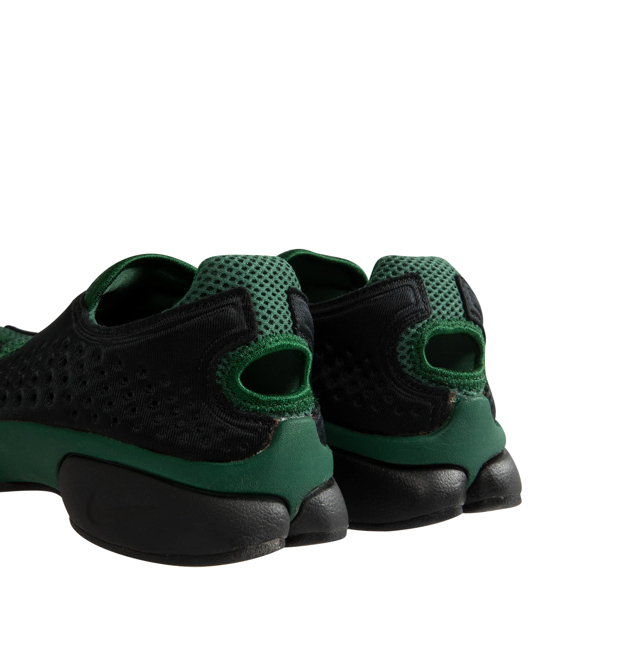 Image 2 of 5 - BLACK - Nike Women's Air Rift 2 Kenya Sneakers reinterpret the iconic split-toe silhouette with a colorway inspired by Kenya and its renowned running heritage. Designed in black, Fire Red, and Team Dark Green, these sneakers reference the colors of the Kenyan flag while honoring the barefoot running traditions that originally influenced the Air Rift design. The updated Air Rift 2 construction retains the distinctive split-toe profile and natural-motion-inspired shape while refining the origin