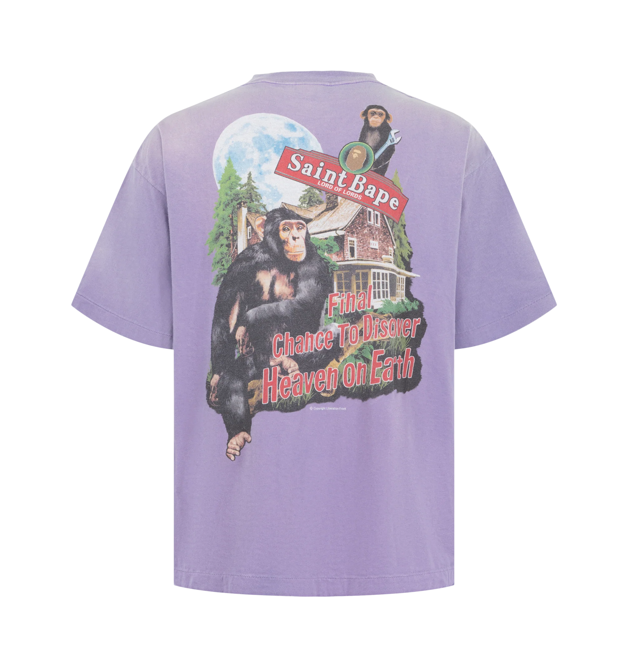 Image 2 of 2 - PURPLE - The Saint Michael x BAPE collaboration features the BAPE 'House' Short-Sleeve T-Shirt with a front back graphic on a vintage-processed cotton material.