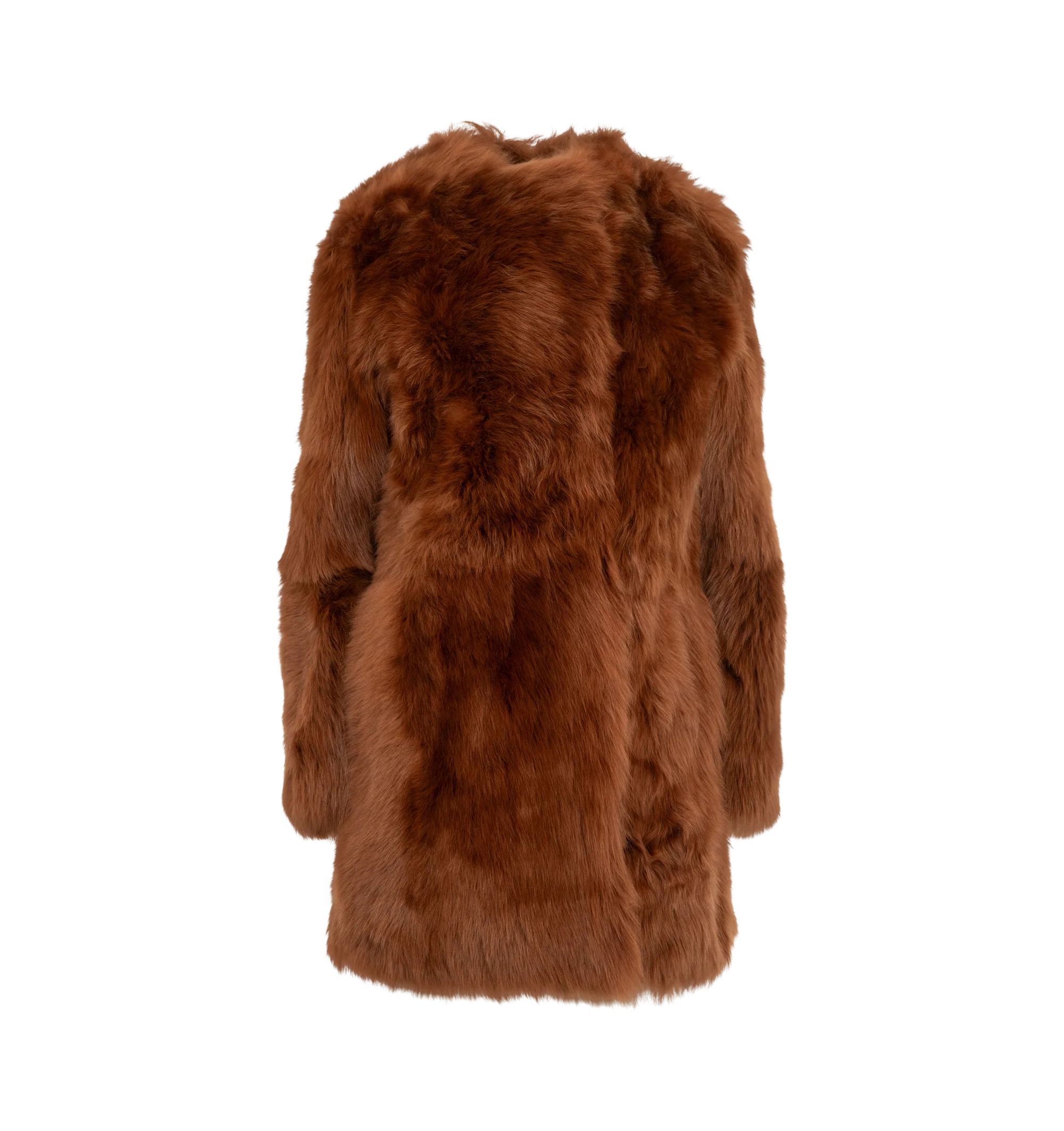 Image 1 of 3 - ORANGE - Toteme Women's Short Silky Shearling Coat Ginger is a statement coat made from soft lamb shearling with long silky hairs for a dramatic take on texture. It has a round neckline, side-seam pockets, and concealed hooks for a clean finish. Main Materials: Lamb shealing/leather, Suede interior.