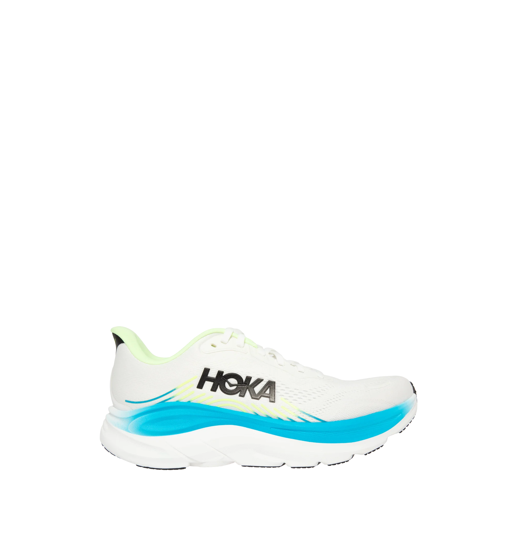 Image 1 of 5 - WHITE - Hoka Mens Clifton 11 Running Shoes feature an engineered mesh upper with reflective details and 3D-printed overlays. Designed with a CMEVA midsole, Rearfoot-Focused Active Foot Frame, MetaRocker geometry, open-cell sockliner, double-lace lock system, and Durabrasion rubber outsole for lightweight cushioning, stability, and everyday road running. Upper: Engineered Mesh; Midsole: CMEVA; Outsole: Durabrasion Rubber. Imported.
