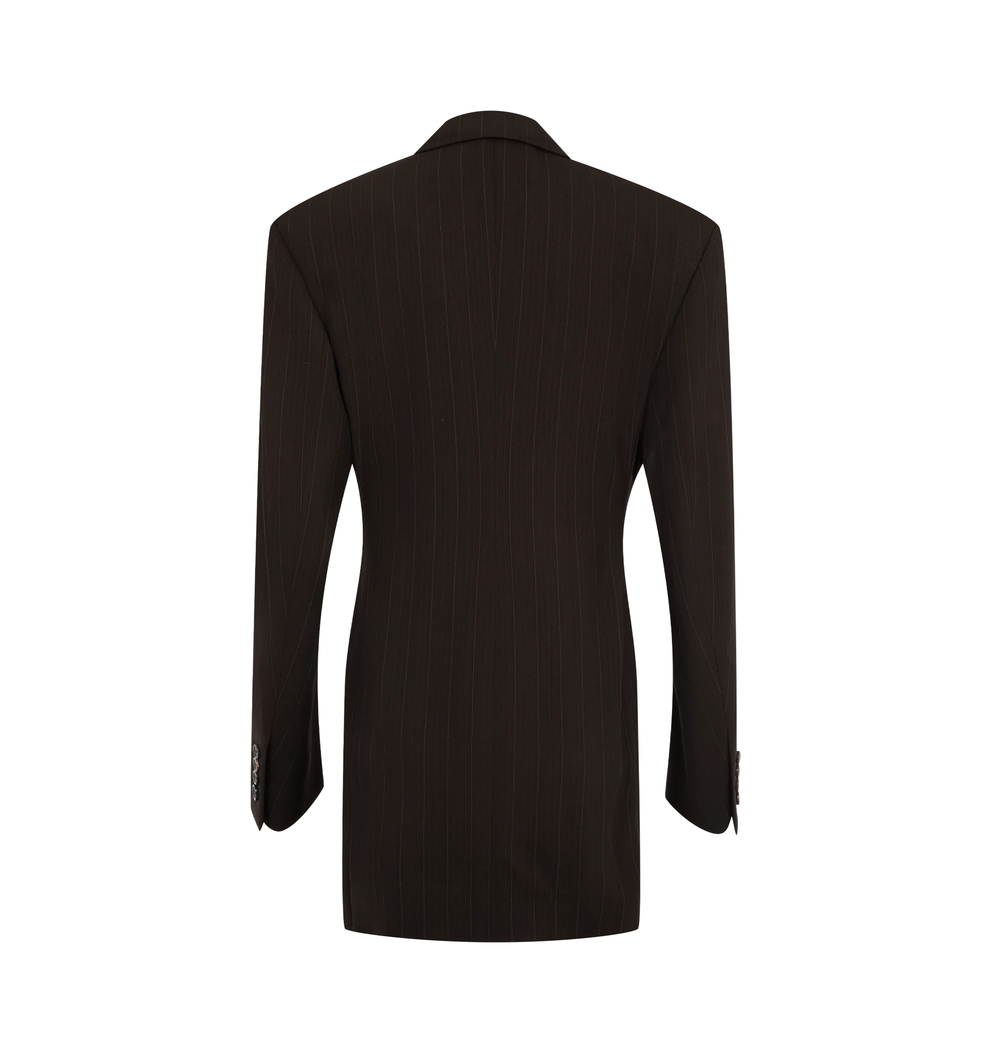 Image 2 of 2 - BROWN - Saint Laurent Women's Striped Wool-Blend Blazer is crafted from brown and beige wool-blend fabric and features defined shoulders with a delicate striped pattern. The tailored silhouette is finished with a single-breasted one-button closure, welt pockets, and interior pockets. Main Material: 63% Wool, 32% Viscose, 5% Polyester. Made in Italy.