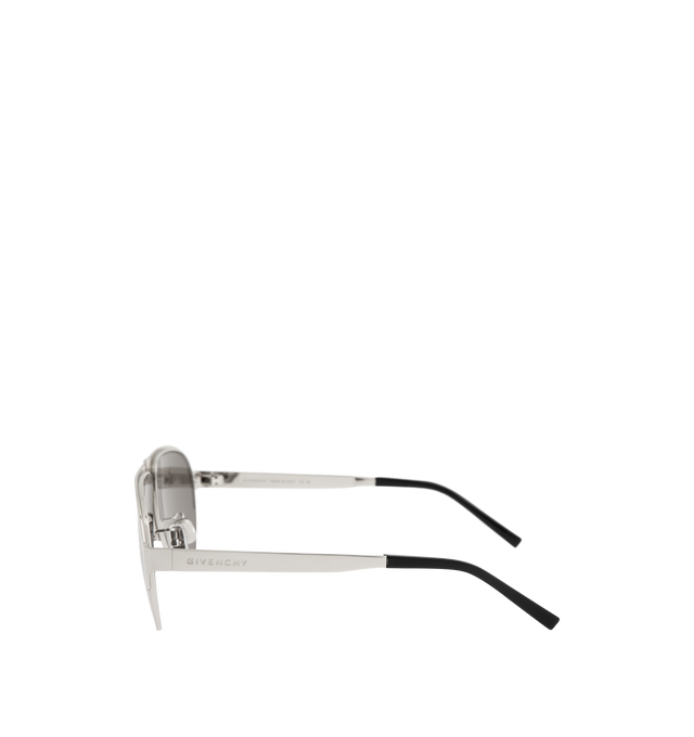 Image 2 of 3 - SILVER - GIVENCHY Metal Sunglasses featuring GIVENCHY bold line, pilot shape, brown with silver flash lenses, adjustable nose pads and GIVENCHY signature engraved on the temples. 100% UVA/UVB protection. 100% metal. Made in Italy.