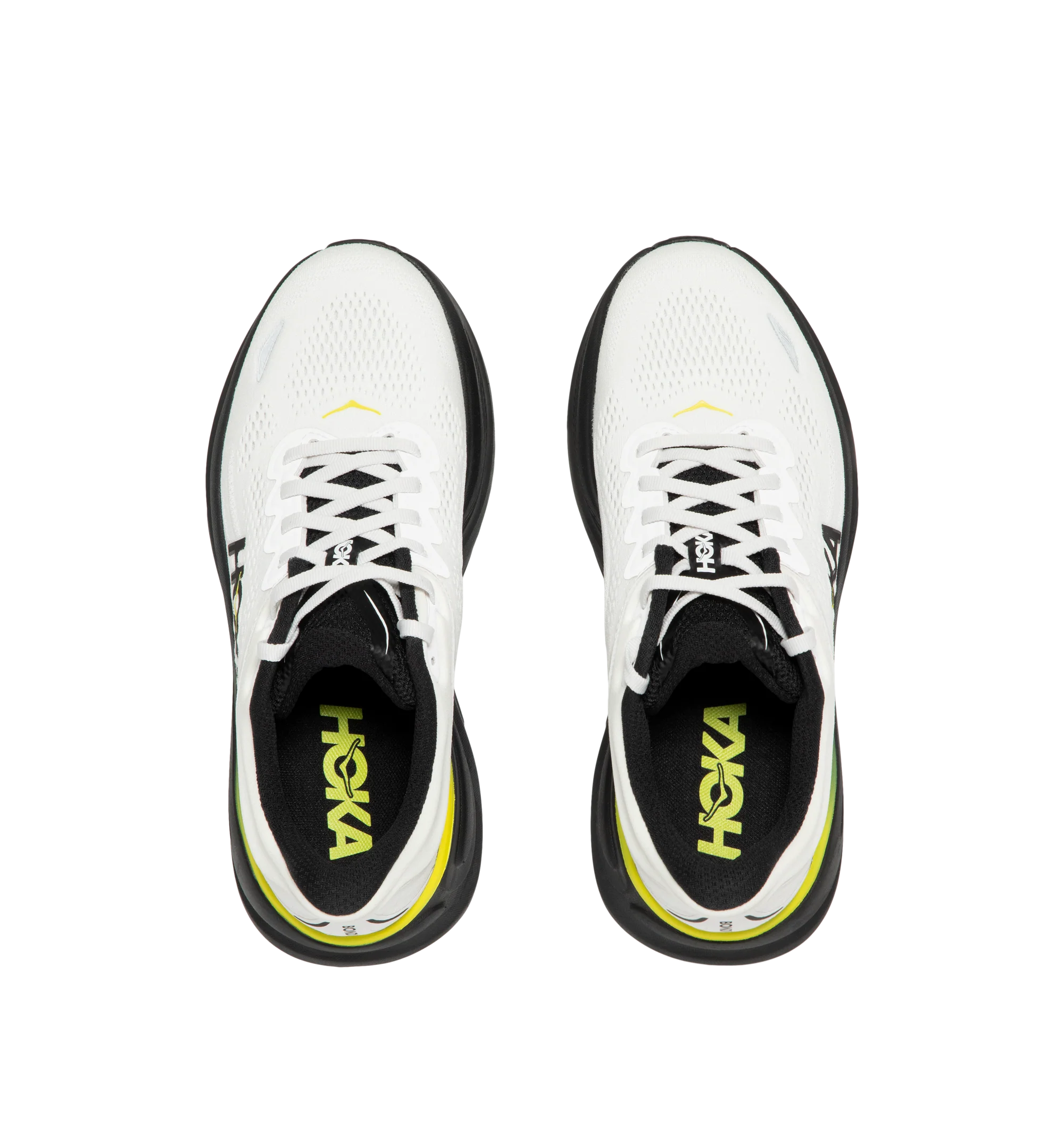 Image 5 of 5 - WHITE - Hoka M Bondi 9 Sneaker featuring engineered mesh upper with rubber sole, lace-up front, foamed EVA midsole and increased stack height for maximum cushioning, zonal breathability, reflective detailing and cushioned tongue and collar. 