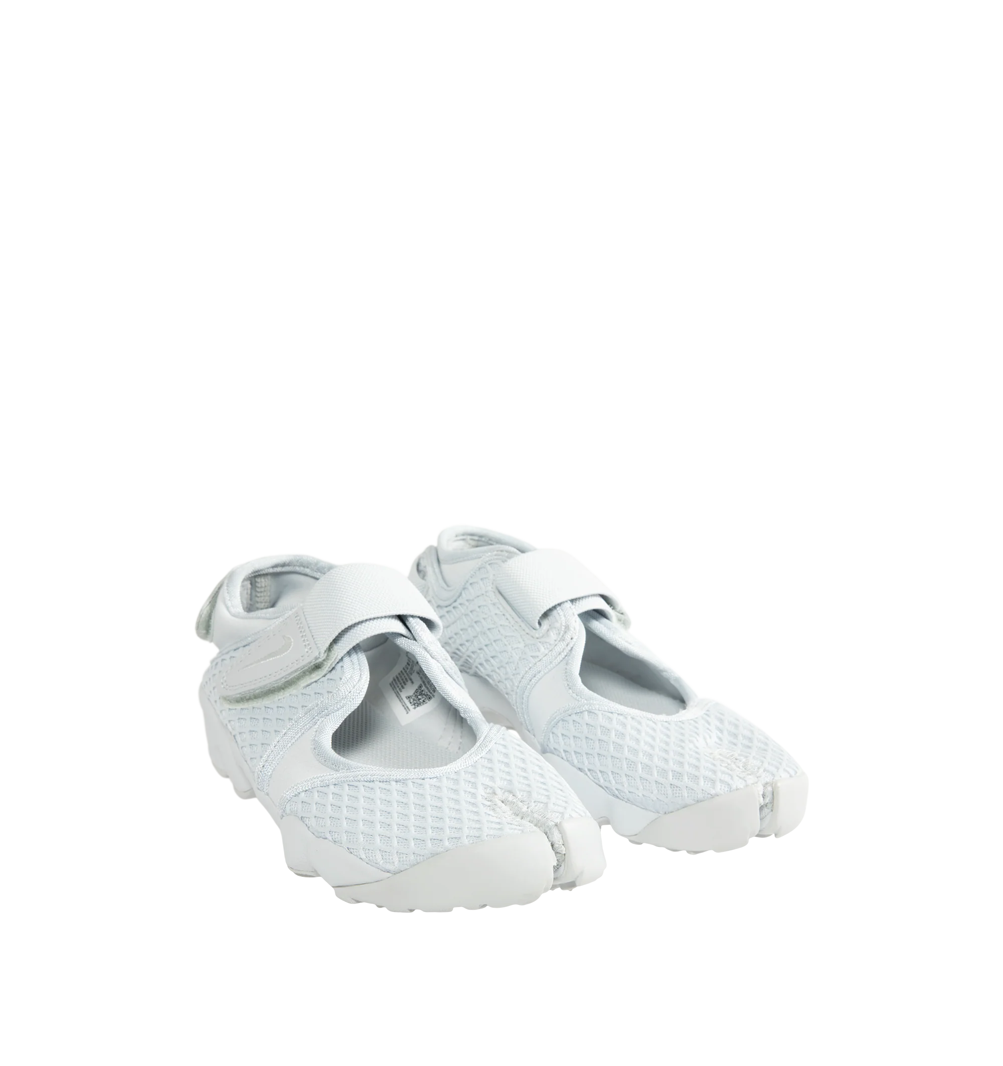 Image 2 of 5 - WHITE - Nike Women's Air Rift Sneaker featuring hook-and-loop straps on the midfoot and heel, Nike Air unit in the heel combined with plush foam, rubber detailing on the outsole, upper features a blend of elastane, polyester and nylon materials for a flexible fit and split toe design. 