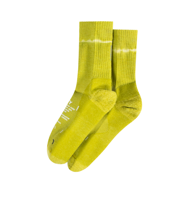 Image 1 of 3 - YELLOW - SATISFY Merino Nylon Tube Socks featuring jersey fabric, regular fit, printed detailing, tube sock design and mapped construction. 65% merino wool, 32% polyamide, 3% elastane. Made in Portugal.