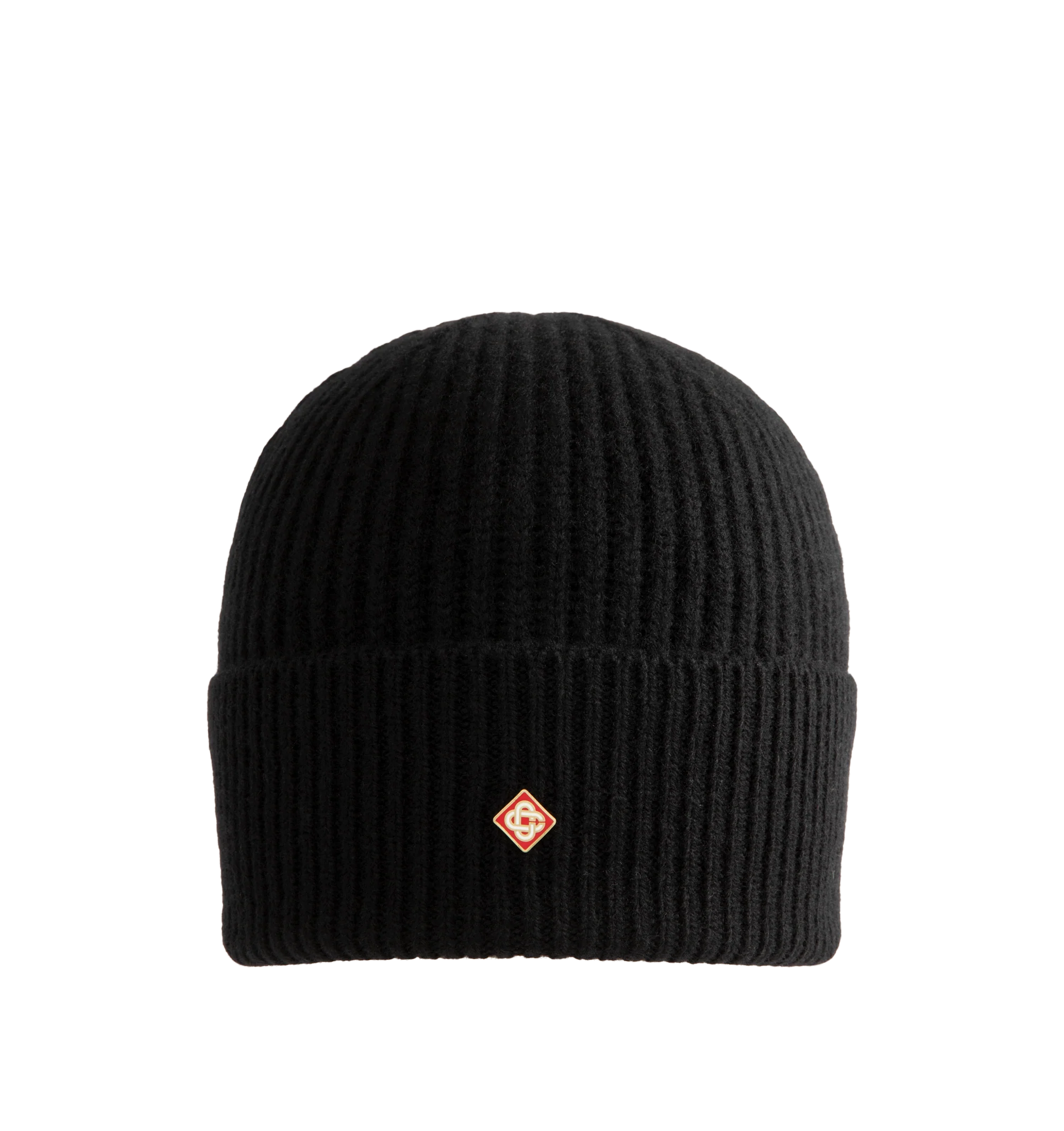 Image 1 of 2 - BLACK - Casablanca Men's Classic Beanie is crafted from a soft knit and features a classic ribbed construction with a fold-over cuff and signature Casablanca logo detailing. This designer beanie combines exceptional warmth with the brand's refined luxury sportswear aesthetic, making it a timeless cold-weather accessory for everyday wear. Main Material: Premium Knit.