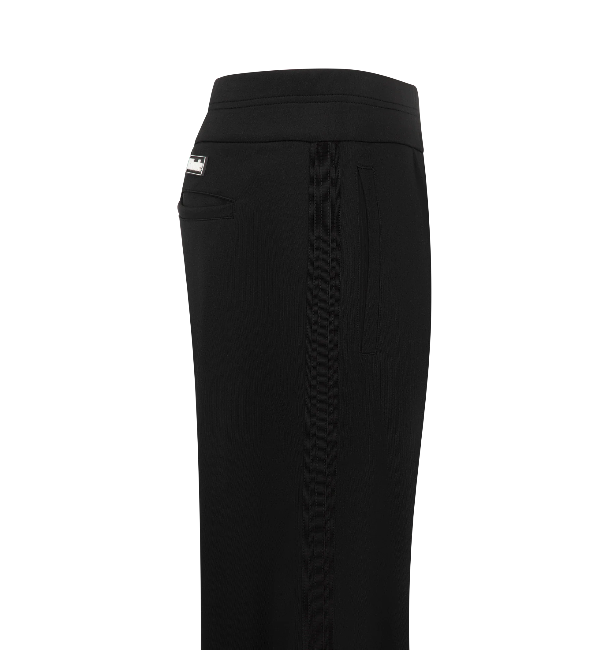 Image 3 of 3 - BLACK - The Rhude Men's Trofeo Track Pants feature a  sleek silhouette cut from a luxurious stretch polyester jersey. These track pants feature a drawstring waist, side slip pockets, and a back welt pocket keep things functional, while zipped cuffs add a sharp, sporty finish. Materials: 98% Polyester 2% Elastane. 