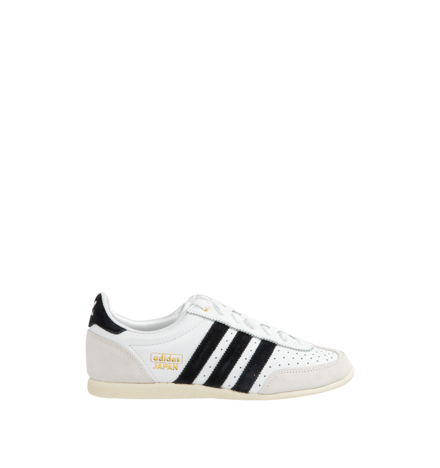 Image 1 of 5 - WHITE - Adidas Japan Sneakers are a lace-up style with leather uppers, EVA midsoles, molded heels, low-profie design, double-stitched T-toes and rubber gum soles. Reissued vitage design from a 1964 trainer that appeared in a catalog for that year's global sporting event held in Japan. Unisex style in men's sizing.