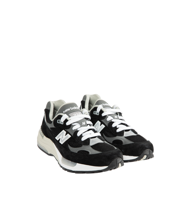 Image 2 of 5 - BLACK - NEW BALANCE Made in USA 992 Core Sneaker featuring ABZORB cushioning at heel and forefoot, combination ENCAP and C-CAP midsole, reflective accents, NDurance rubber outsole, suede overlays and mesh upper.