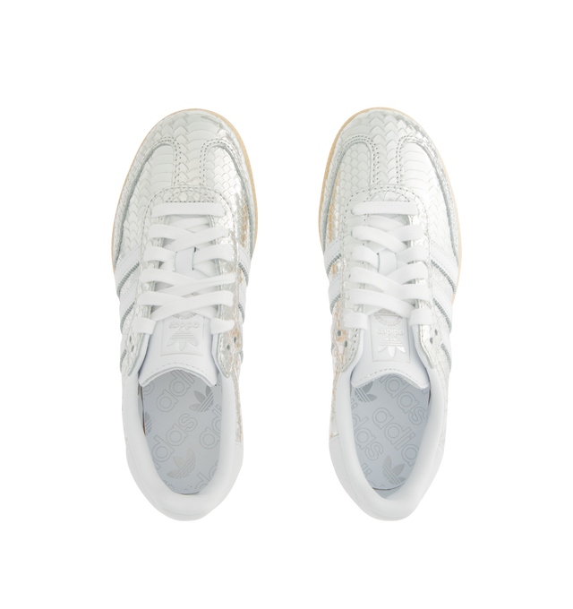 Image 5 of 5 - SILVER - ADIDAS Samba Sneaker featuring regular fit, lace up style, patent leather upper, synthetic sockliner, rubber outsole, soccer-inspired long tongue and trefoil. 