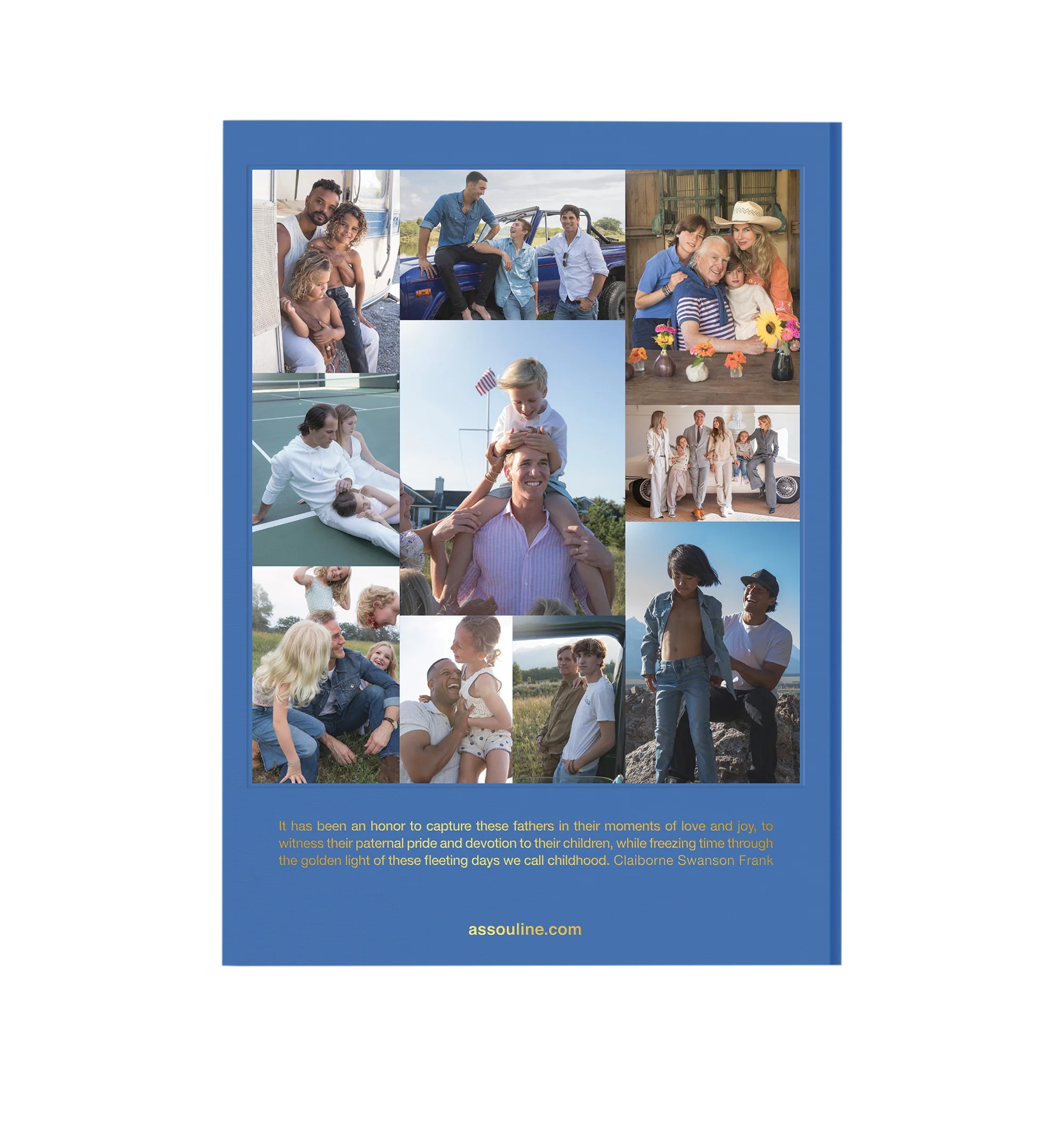 Image 3 of 5 - BLUE - Assouline Father and Child is a luxury coffee table book by renowned photographer Claiborne Swanson Frank that celebrates the profound bond between fathers and their children through intimate portraits and heartfelt personal stories. Featuring more than fifty iconic father-child families from the worlds of sports, fashion, art, film, and design, this designer hardcover book offers a moving exploration of modern fatherhood, accompanied by a foreword by Brunello Cucinelli. Hardcover. Aut