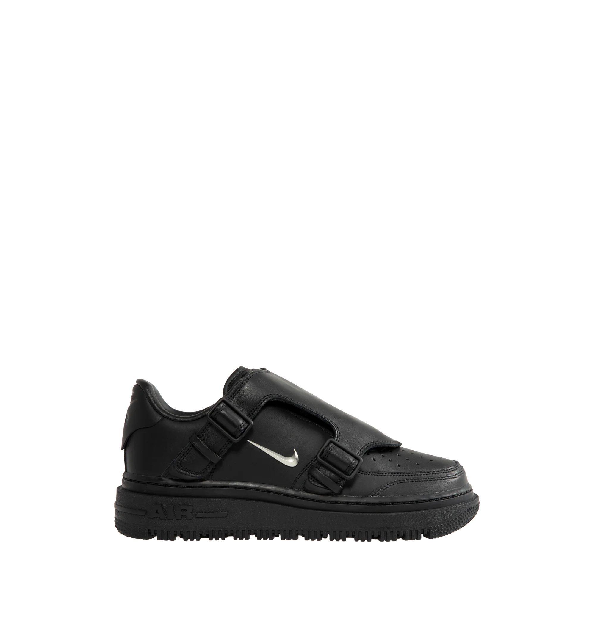 Image 1 of 5 - BLACK - Nike Men's Air Force 1 LX Shoes are crafted from genuine leather and feature the iconic Air Force 1 silhouette with a metallic Swoosh logo and leather lace cover for an elevated finish. The leather upper softens over time, while a Nike Air unit delivers lightweight cushioning. A foam midsole enhances comfort, and the rubber outsole with classic pivot-circle traction provides durability and grip. Upper: Genuine Leather. Midsole: Foam with Nike Air cushioning. Outsole: Rubber.