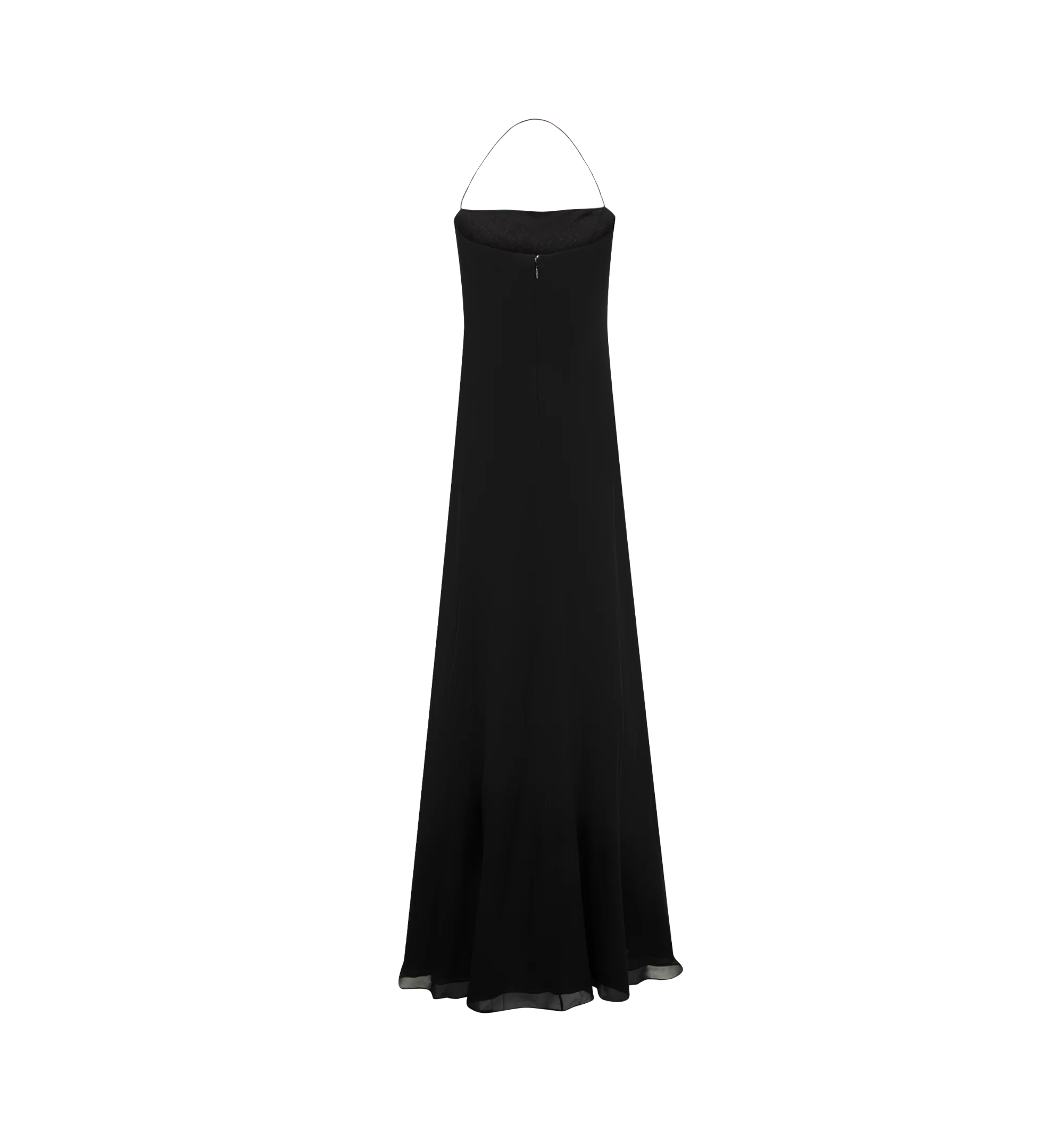 Image 2 of 4 - BLACK - The Row Women's Javier Dress is crafted from lightweight silk georgette and features a bias-cut silhouette with a fitted waist, flared hem, and a squared neckline accented by a slim halter strap. This designer silk dress combines exceptional Italian craftsmanship with an airy, fluid drape, creating an effortlessly elegant silhouette for day-to-evening occasions. Main Material: 100% Silk. Made in Italy. 