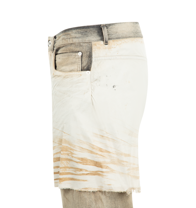 Image 4 of 4 - BROWN - DRKSHDW Fog Out Pants featuring a relaxed cut, contrasting legs crafted in a panelled construction, 5 pocket style and button zip closure. 100% cotton.