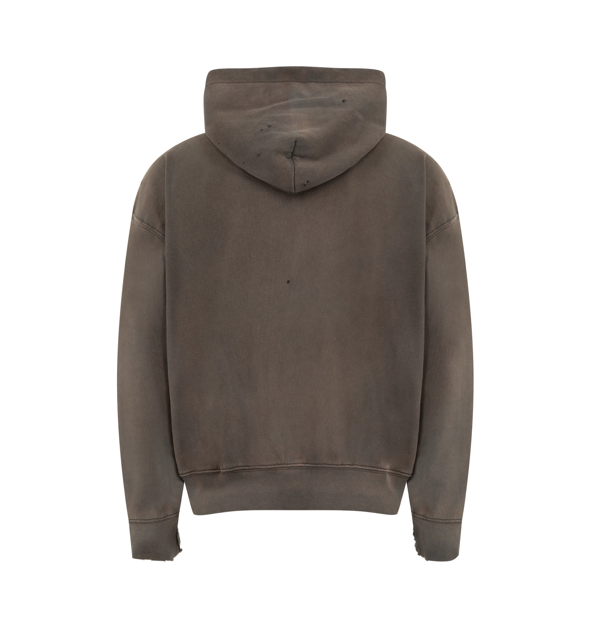 Image 2 of 2 - BLACK - Enfants Riches Deprimes Spiritual Therapy Zip-Up hooded sweatshirt crafted from mid-weight cotton fleece. Featuring a cropped length, drop-shoulder fit, double-layer hood, rib knit cuffs and waist, flatlock stitching detail on the kangaroo pocket, and monogram branded hardware. Vintage wash process and distressing throughout, and printed artwork at the front, over seams. Made in USA.