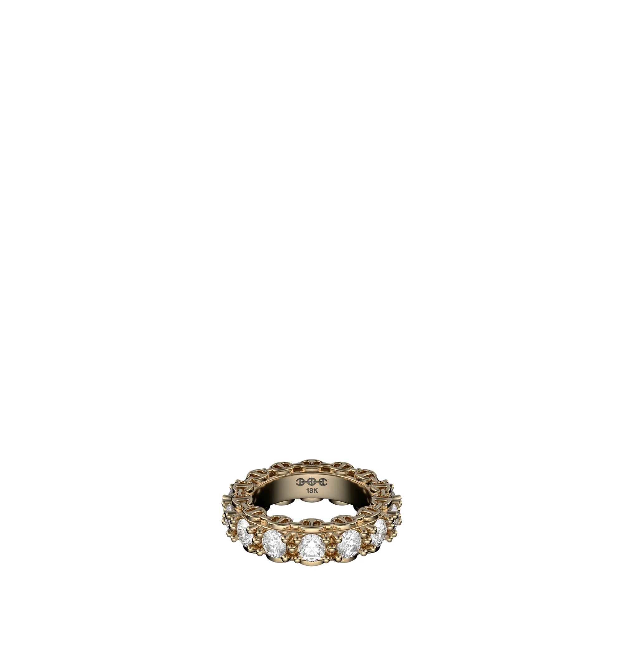 Image 1 of 1 - GOLD - Hoorsenbuhs Infinite Diamond Eternity Band is crafted from 18K gold and features a 3.5 mm tri-link motif with prong-set round brilliant Belgian-cut G VS1 diamonds. For personal consultation and detailed information about jewelry, please contact our dedicated stylist team at personalshopping@hirshleifers.com.This item may be restricted for online purchase to international clients. For assistance purchasing this item please contact our dedicated stylist team at personalshopping@hirshleif