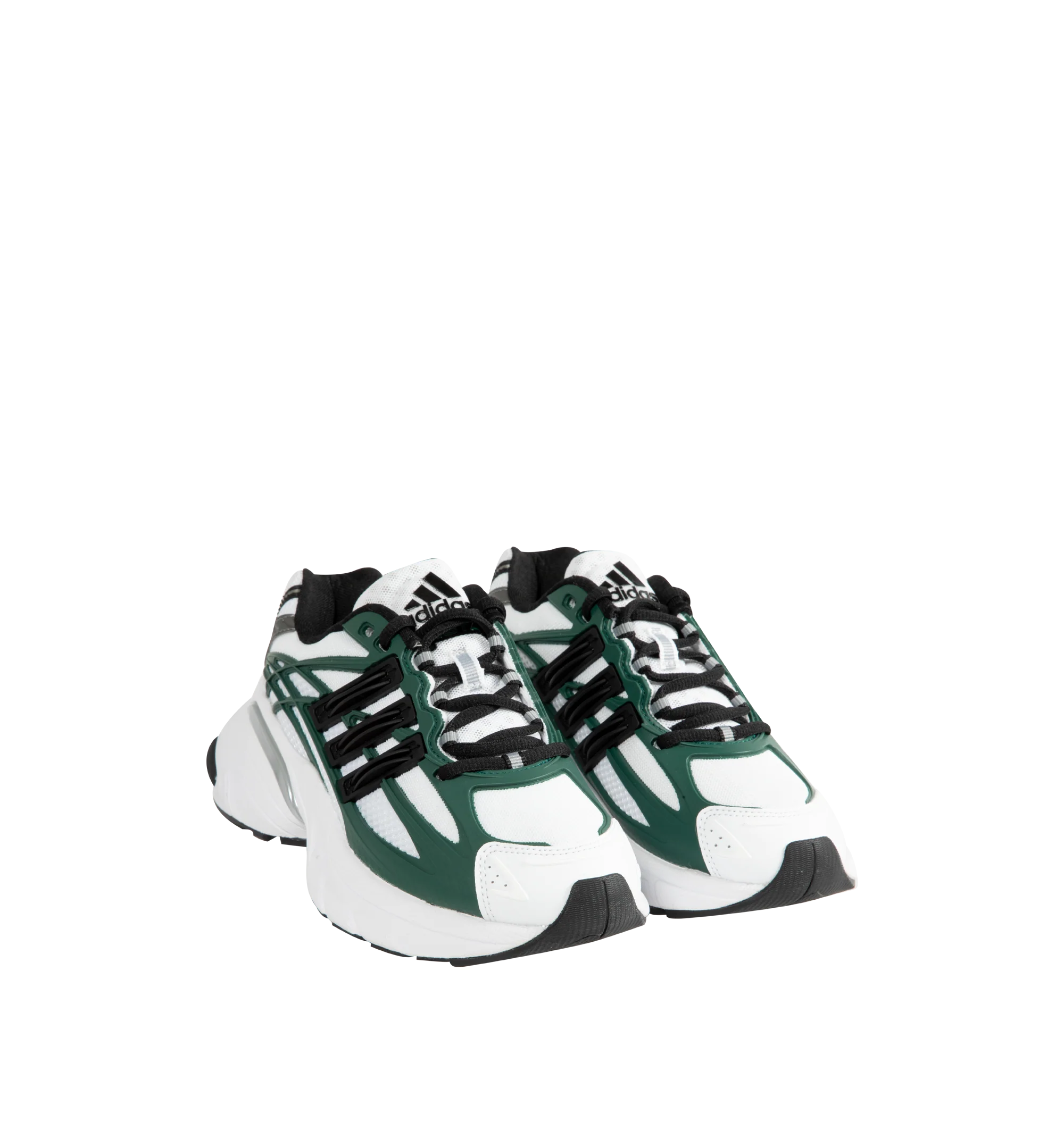 Image 2 of 5 - GREEN - Adidas Adistar XLG 2.0 Sneakers feature a Cloud White, Core Black, and Collegiate Green textile upper with an RPU-molded cage, reflective details, signature 3-Stripes, and a regular fit. A lace-up closure, textile lining and insole, responsive Adiprene heel cushioning, and a durable Adiwear outsole complete the design. Upper: Textile and Other Materials. Lining and Insole: Textile. Sole: Other Materials. Imported. 