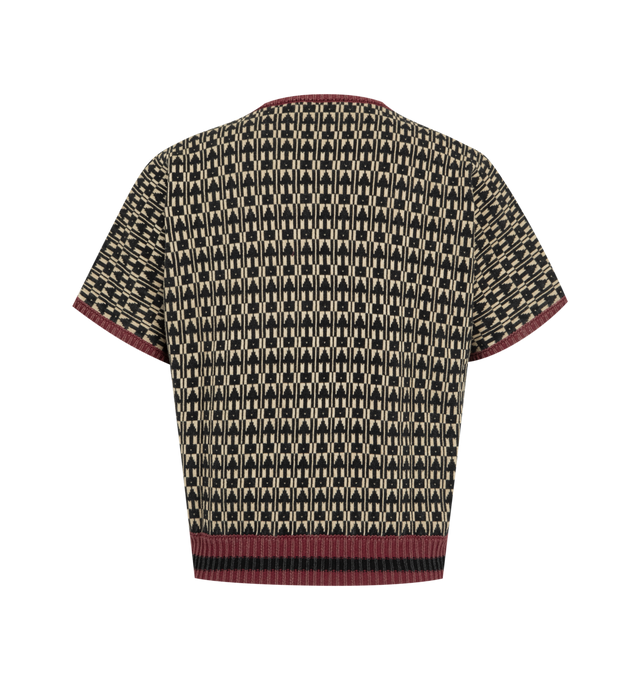 Image 2 of 2 - BROWN - ENFANTS RICHES DEPRIMES V-Neck Vienna Sweater featuring short-sleeves, jacquard arrow motif throughout, contrast rib trim at the neck, sleeves, and waist hem. Cotton. Made in Italy. 