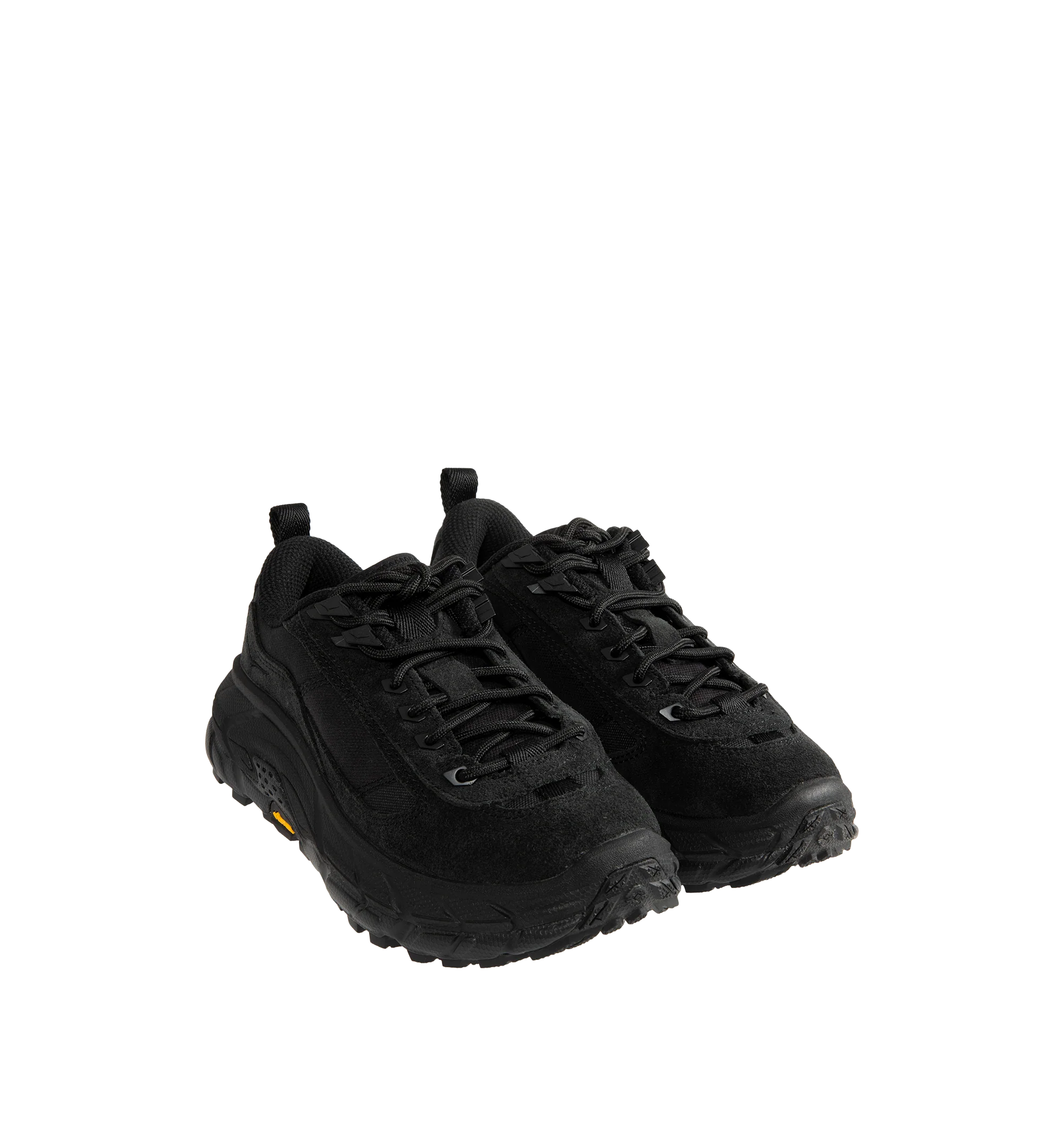 Image 2 of 5 - BLACK - Hoka Unisex Tor Summit FLD Sneakers are crafted from premium nubuck leather and feature a rugged outdoor-inspired silhouette. Designed with metal eyelets, a rubber mud guard, and a secondary lace system for enhanced functionality, they are finished with a Vibram Megagrip outsole for reliable traction. Main Material: Leather and Textile. Sole: Rubber. *Unisex style in men's sizing. 