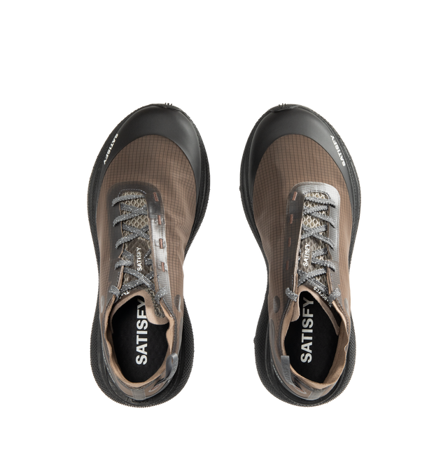Image 5 of 5 - BROWN - SATISFY The Rocker Sneaker featuring Rippy 66 mesh upper with Vibram rubber sole, asymmetrical lace-up front, Cushioned Euforia Super Foam footbed, TuneLug outsole for enhanced grip, control, and edge hold on technical descents, Rippy 66 monomesh for strength, durability, breathability, and resilience, notched, textured laces and back pull tab.