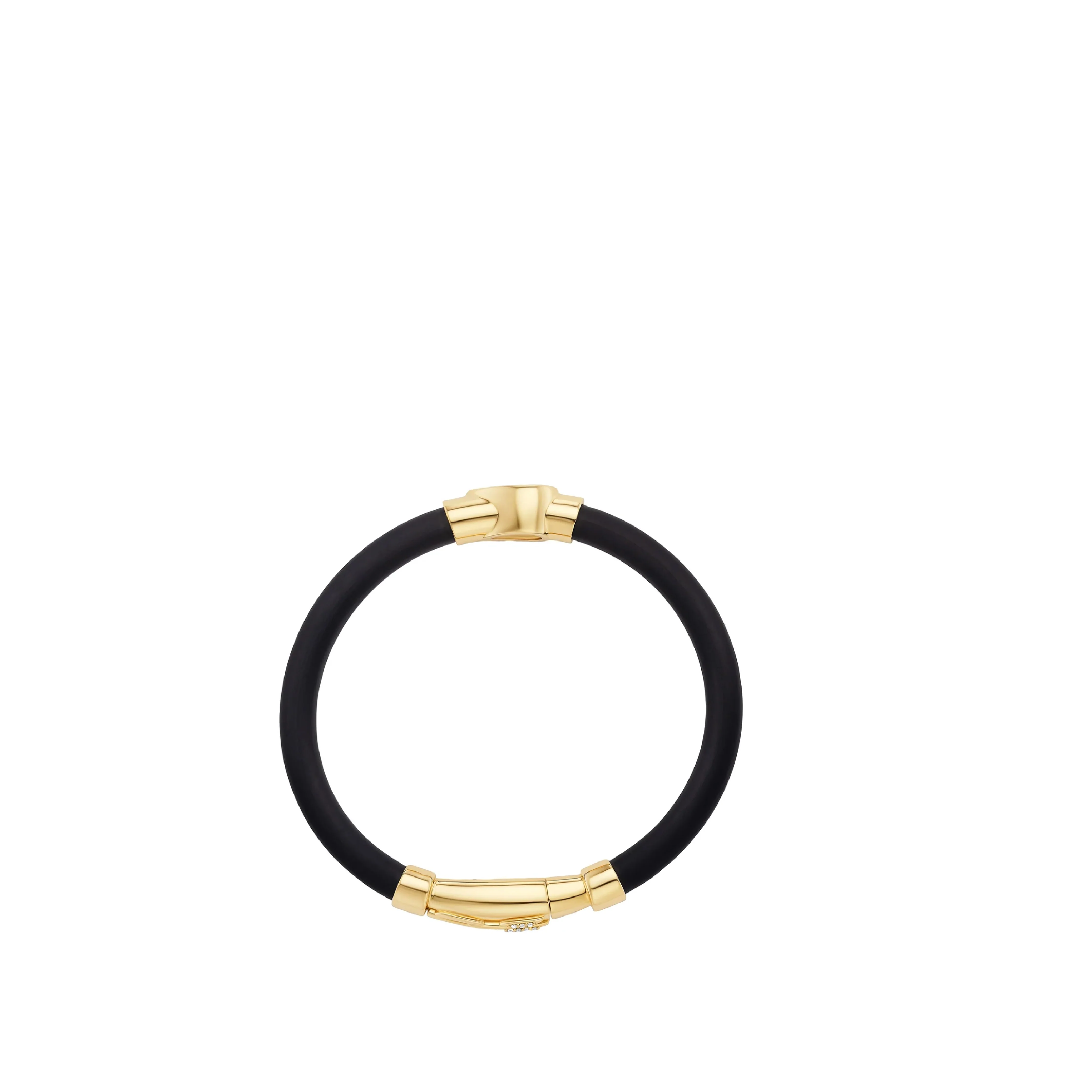 Image 3 of 3 - GOLD - Uniform Object Carbon Bracelet featuring 14 g of 18K yellow gold with a 1.01 ct pear brilliant diamond and 0.20 TCW round diamond accents. Handcrafted in New York City. Features an Italian-made hypoallergenic rubber band designed for comfort and durability. Cheap Luxury Handbag Shop offers a range of pieces from this collection in-store. For personal consultation and detailed information about jewelry, please contact our dedicated stylist team at personalshopping@hirshleifers.com.