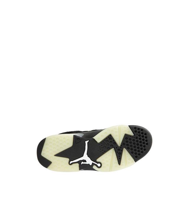 Image 4 of 5 - BLACK - JORDAN Air Jordan 6 Low Sneaker featuring leather and textile upper with pony hair and rubber sole, lace-up closure, padded low-cut collar, triple-black palette, translucent outsole and rounded toe. 