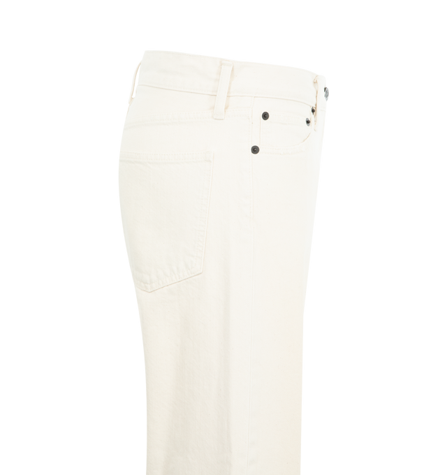 Image 3 of 3 - WHITE - THE ROW Fortino Jean featuring mid-rise five-pocket jeans with a relaxed straight leg and frayed hem finish. 100% cotton. Made in Japan.