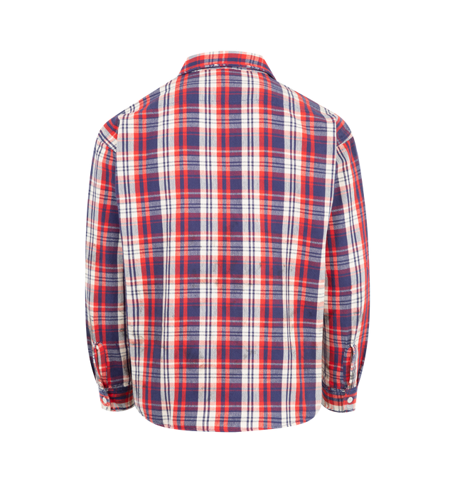 Image 2 of 2 - RED - SAINT MICHAEL Flannel Check Shirt featuring long sleeve plaid flannel shirt, vintage treatment, distressing throughout and two chest patch pockets. 100% cotton.
