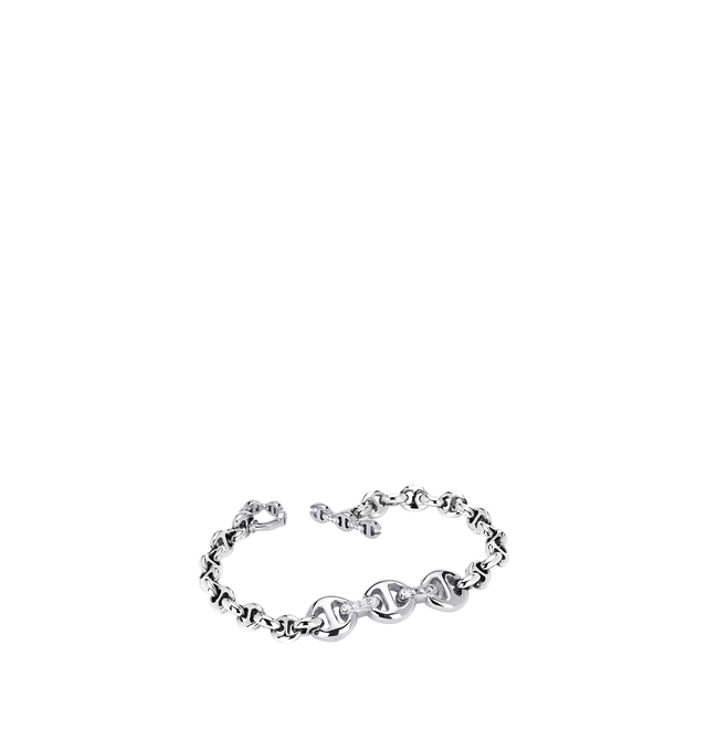 Image 1 of 1 - SILVER - HOORSENBUHS ID Bracelet featuring sterling silver, iconic tri-link pendant with diamond bridges, 5MM Open-Link, tri-link loop and toggle closure. 7 inches. Cheap Luxury Handbag Shop offers a range of initial pieces from this collection in-store. For personal consultation and detailed information about jewelry, please contact our dedicated stylist team at personalshopping@hirshleifers.com.