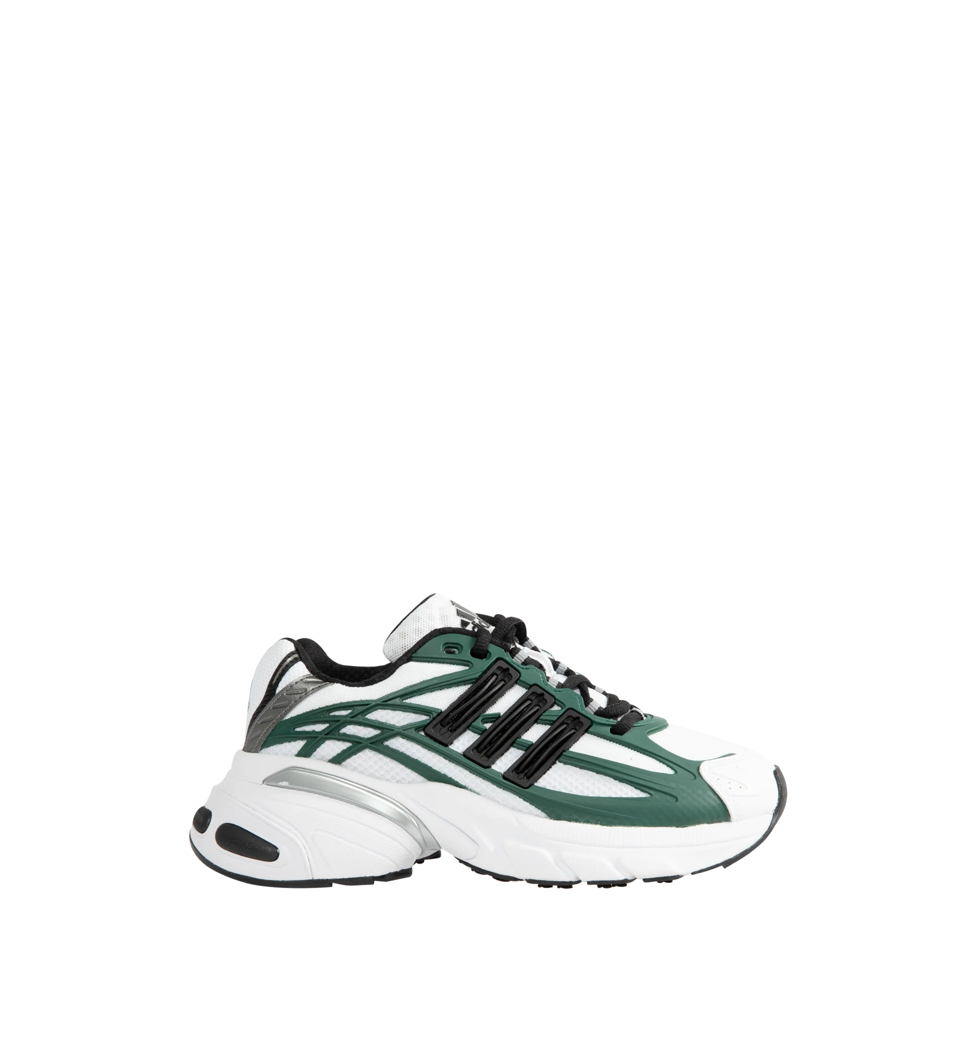 Image 1 of 5 - GREEN - Adidas Adistar XLG 2.0 Sneakers feature a Cloud White, Core Black, and Collegiate Green textile upper with an RPU-molded cage, reflective details, signature 3-Stripes, and a regular fit. A lace-up closure, textile lining and insole, responsive Adiprene heel cushioning, and a durable Adiwear outsole complete the design. Upper: Textile and Other Materials. Lining and Insole: Textile. Sole: Other Materials. Imported.