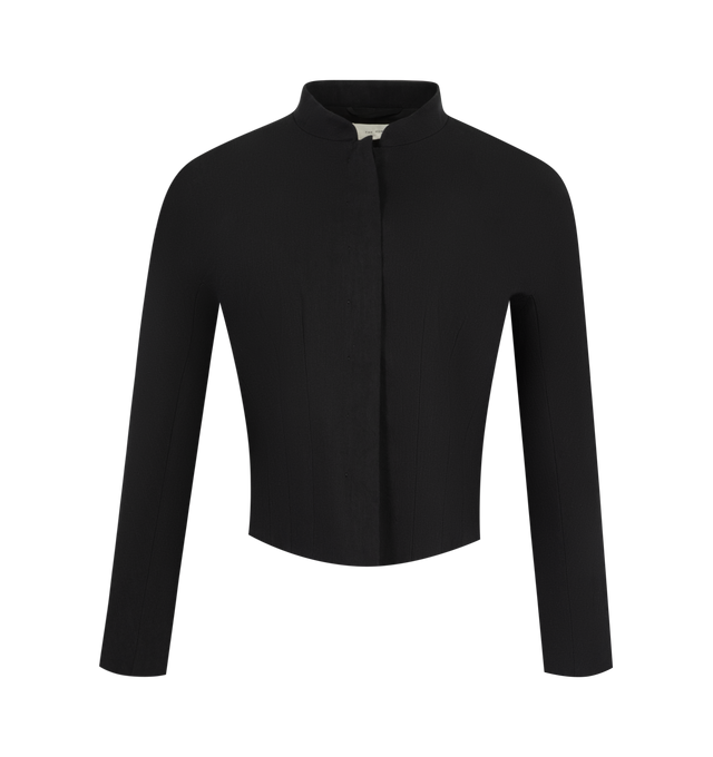 Image 1 of 2 - BLACK - THE ROW Bastien Jacket featuring stand collar, close fit, cropped and concealed closure. 100% cotton. Made in Italy.