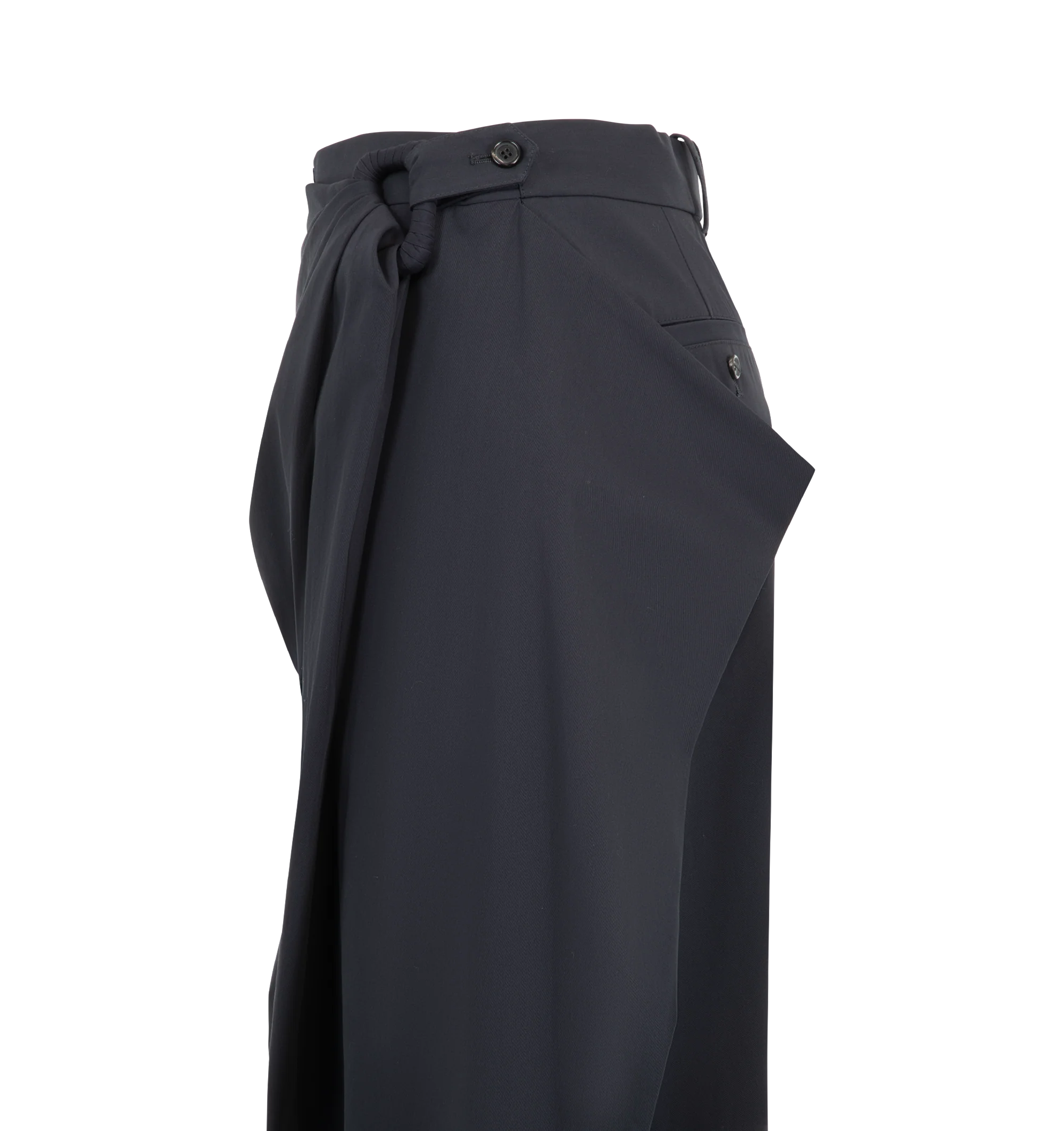 Image 3 of 3 - NAVY - JW Anderson Women's Twist Trousers are crafted in a navy cotton material with unique twist-over tailoring design, and finished with a buckle detail and embroidered eyelets. 100% Cotton. Made in Italy.
