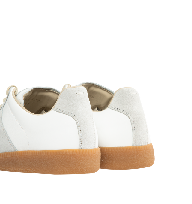Image 3 of 5 - WHITE - MAISON MARGIELA High Quality Luxury Sneakers featuring lace-up sneakers in buffed nappa calfskin and calfskin suede, contrasting sole, Maison Margiela logo label on the tab, internal High Quality Luxury label, internal elastic and all-over Maison Margiela logo insole. 100% calf leather. Sole: 100% rubber. Made in Italy. 
