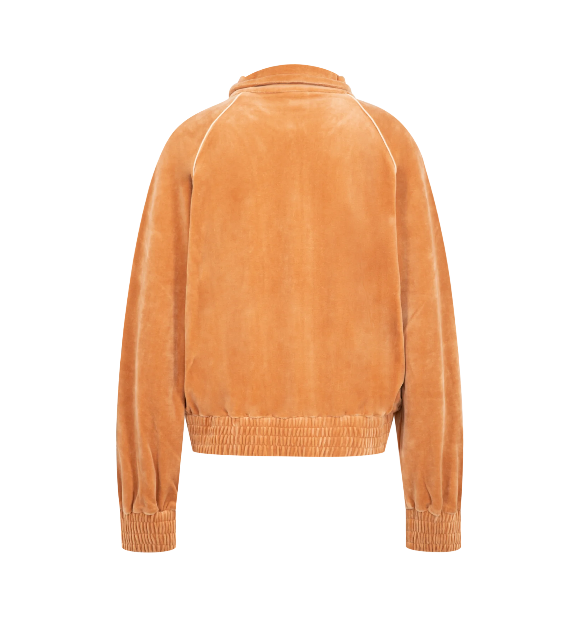 Image 2 of 3 - ORANGE - Chlo Womens Tracksuit Jacket is crafted from velvet jersey. Features a casual fit, high neckline with adjustable drawstring, front zip closure, long sleeves, elasticized cuffs and hem, side pockets, contrast piping, and embroidered logo at the chest. Main Material: 80% Cotton, 20% Polyamide. Made in Portugal. 