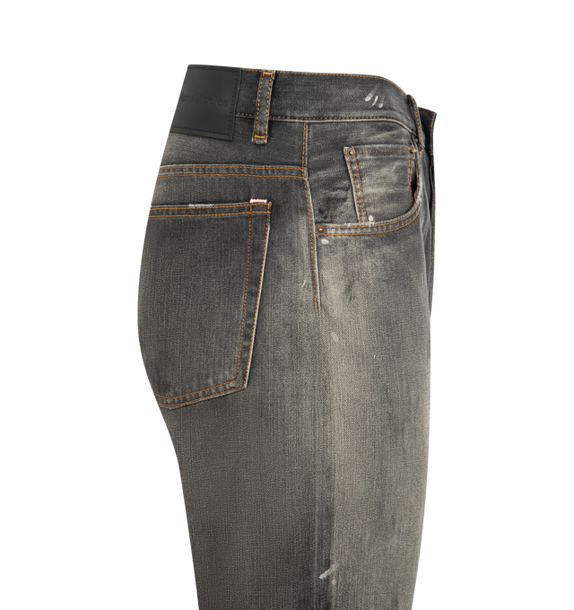 Image 3 of 3 - BLACK - ACNE STUDIOS Paint Jeans featuring regular fit, mid waist, wide straight leg, long length, 5-pocket construction, button fly, stained tint and hand-applied paint marks for an authentic dirty effect. 100% cotton. Made in Italy. 